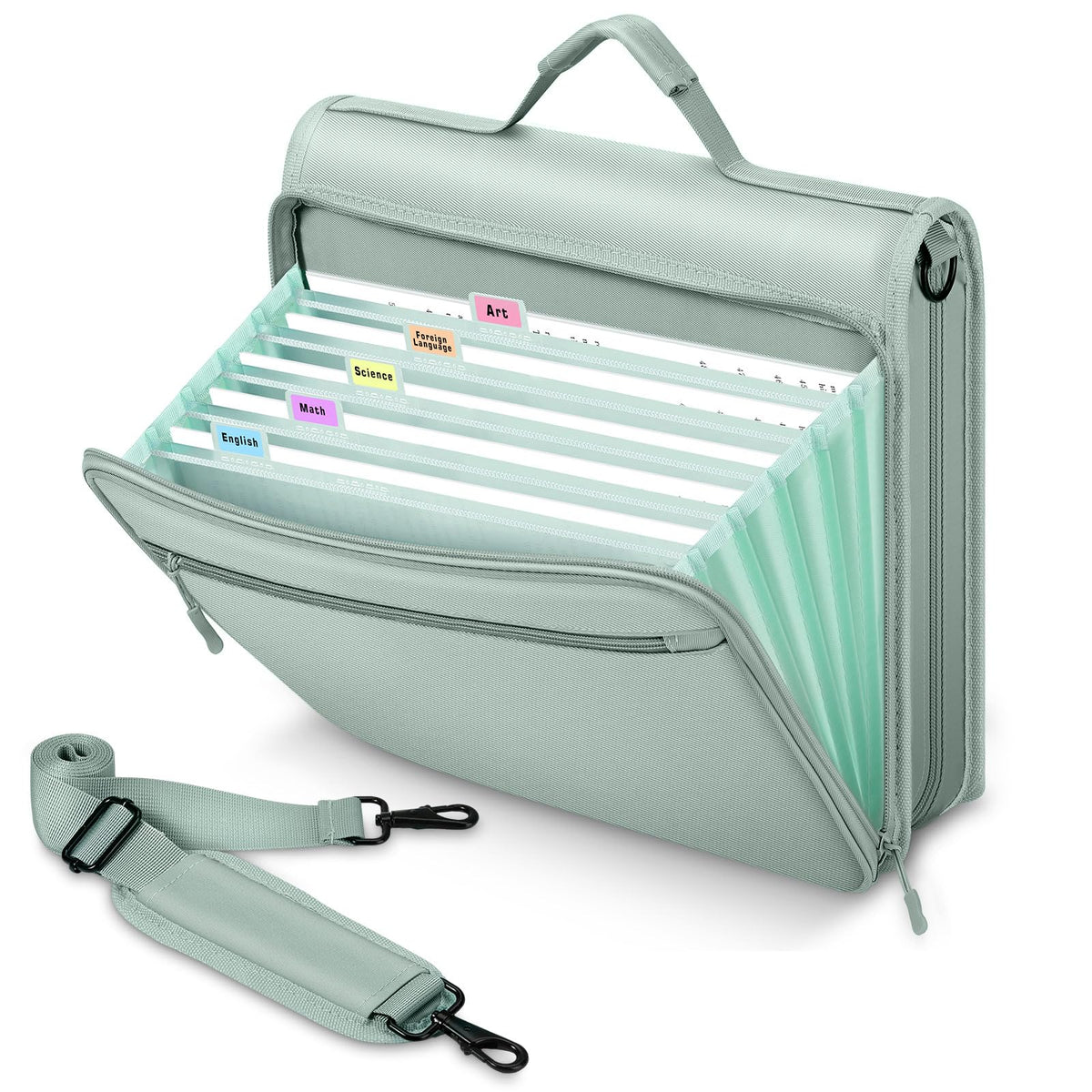MoKo Zipper Binder, 2-Inch 3-Ring, 500 Sheets, 5-Tab File Folders, Green