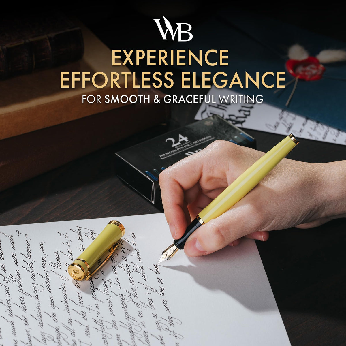 Wordsworth & Black Luxury Fountain Pen Set for Writing, Medium Nib, Yellow