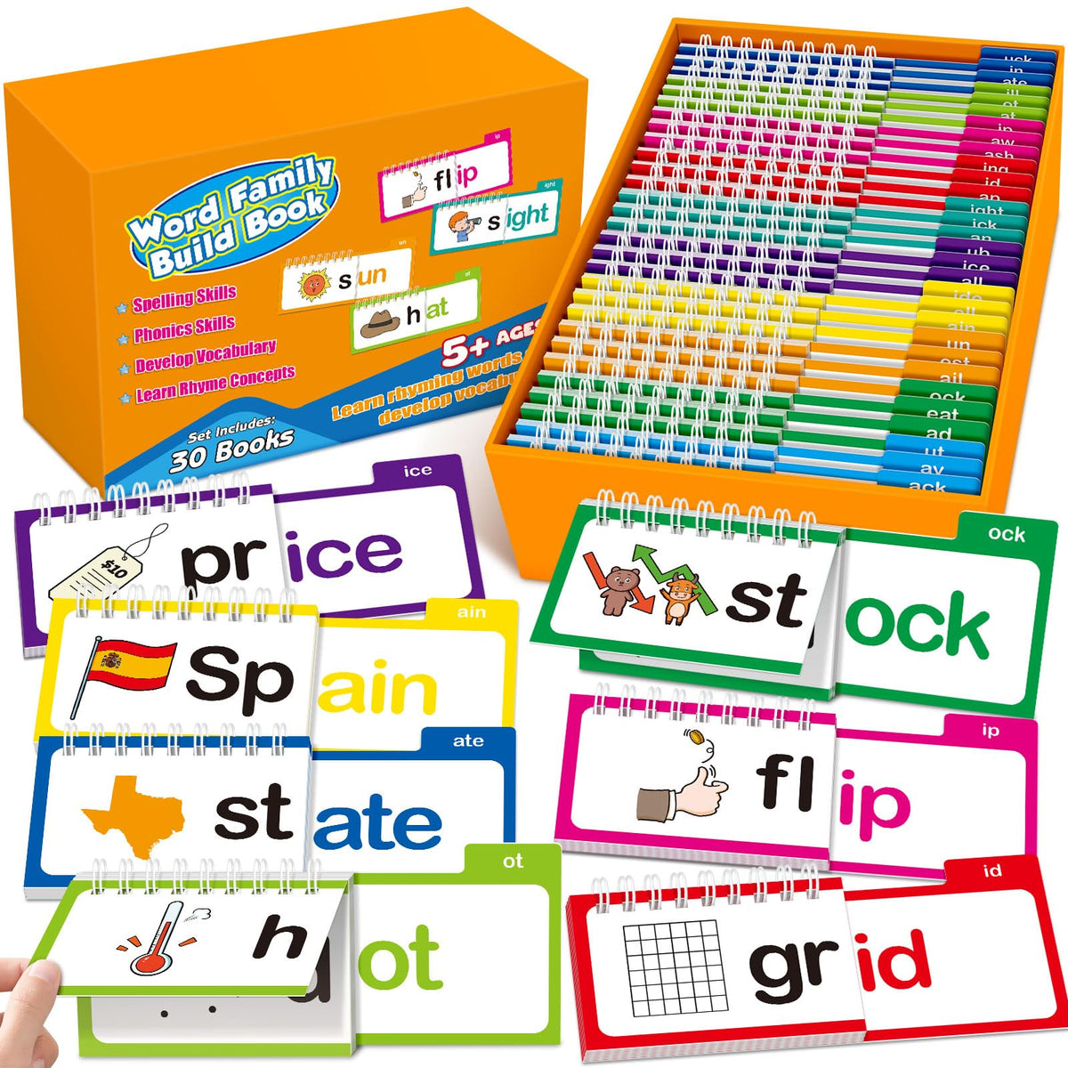 Zazopup 30 Read and Rhyme Flip Books,Word Family Build Book,Learn to Read Phonics Flash Cards,Sight