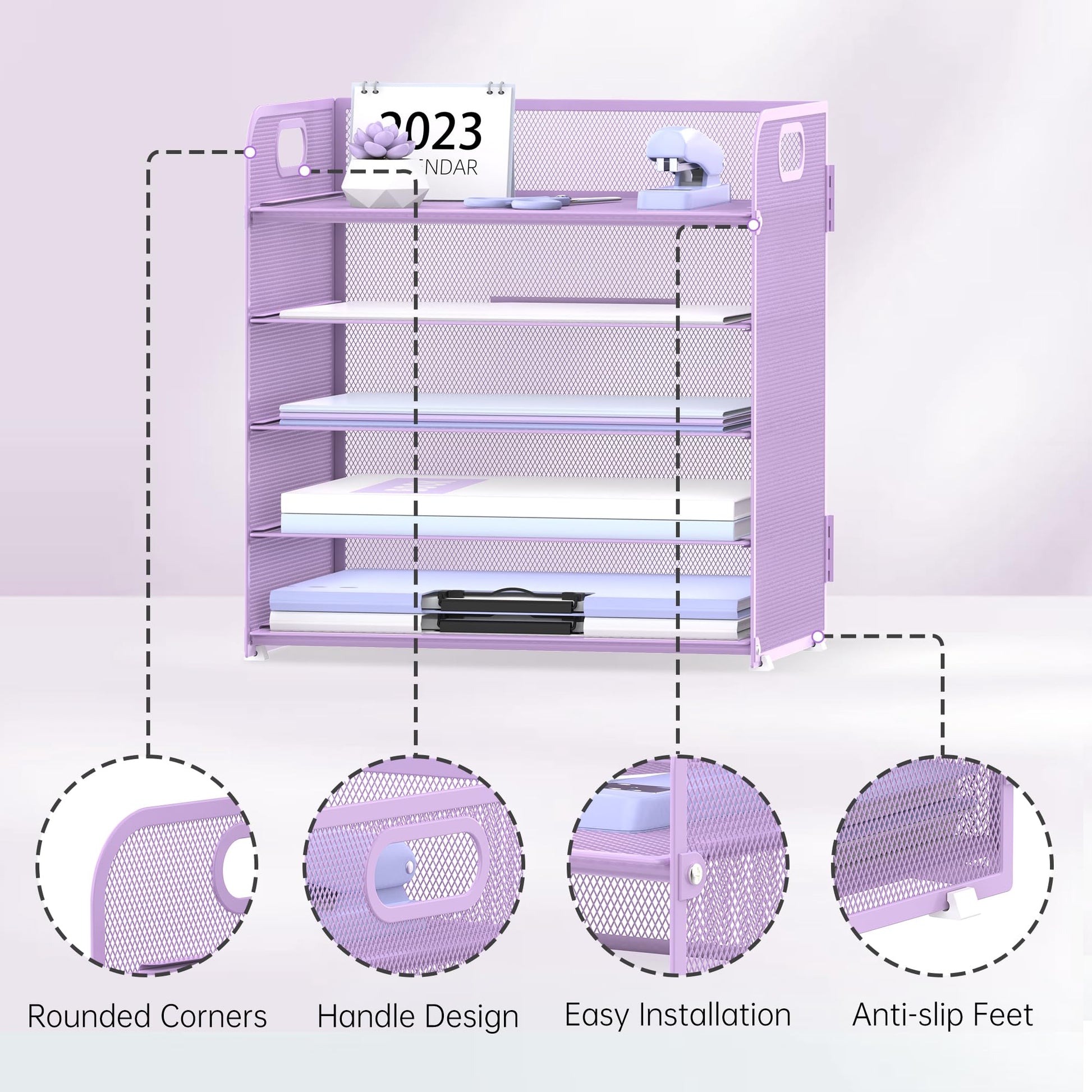 Supeasy 5 Trays Paper Organizer Letter Tray with Handle-Mesh Desk File Holders, Paper Sorter Desk