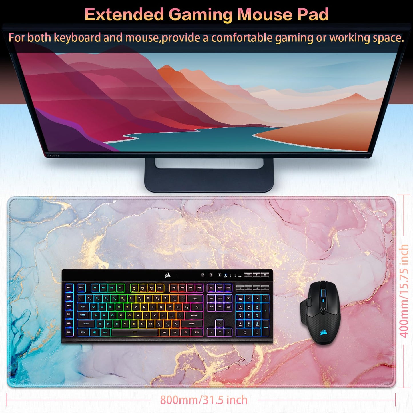 Canjoy Gaming Mouse Pad, 31.5x15.7in Large Mouse Pads for Desk Keyboard Pad