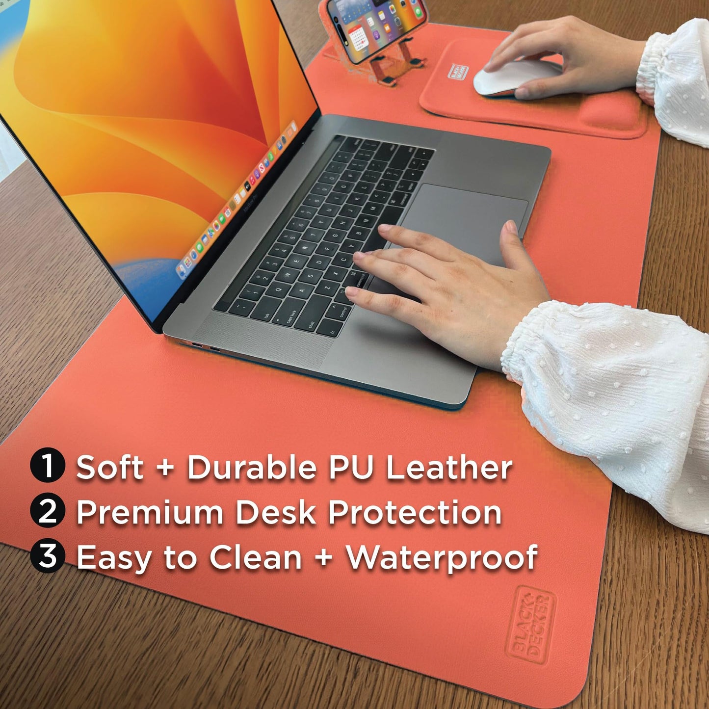 Black+Decker Faux Leather Desk Mat for Keyboard & Mouse