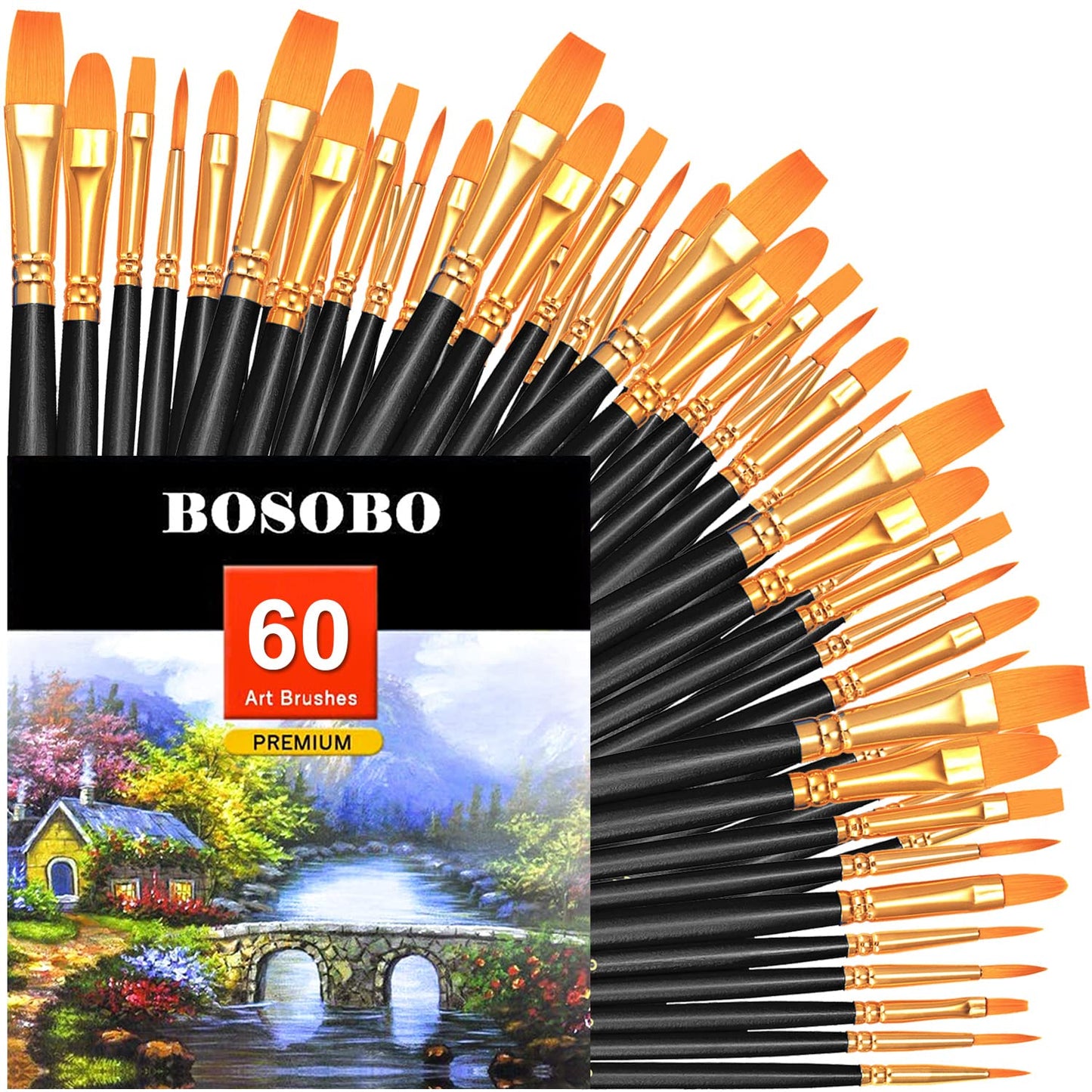 BOSOBO Paint Brushes Set, 6 Pack 60 Pcs Round Pointed Tip Paintbrushes Nylon Hair Artist Acrylic