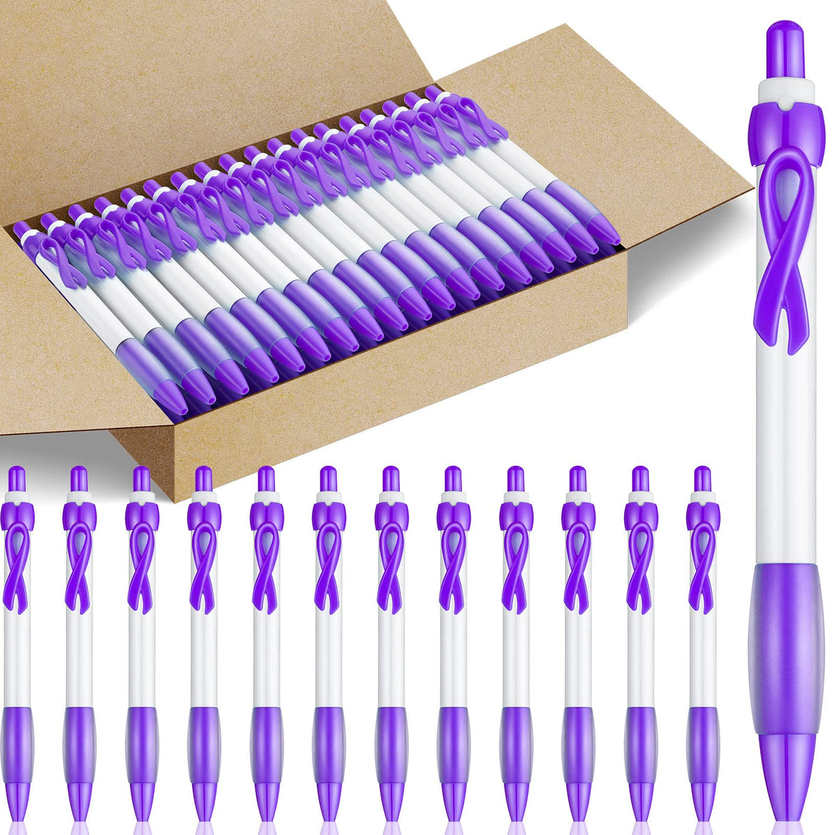 Yexiya 100 Pcs Domestic Violence Awareness Pen Purple Ribbon Bulk Black Ink