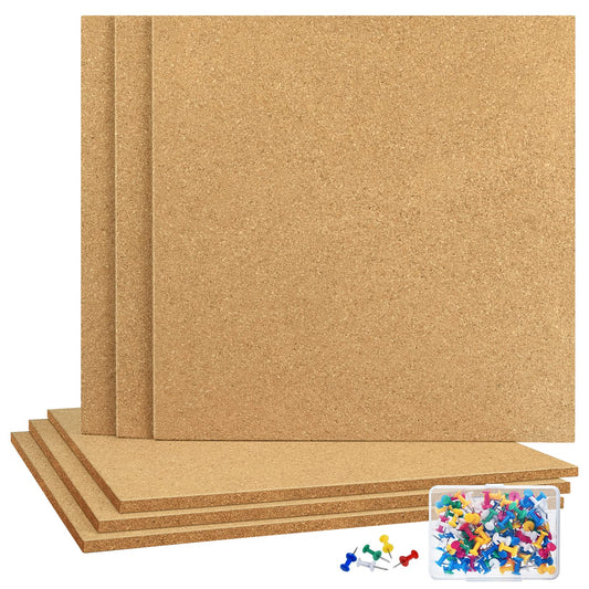 TUPARKA 6 Pack Cork Board 12"x12" - 1/4" Self-Adhesive Corkboards With 100 Push Pins, Bulletin