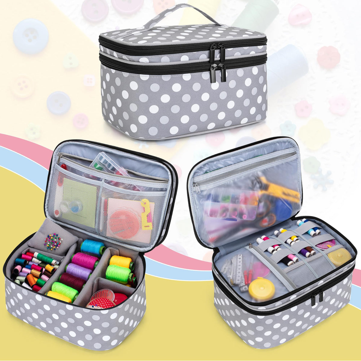 Luxja Double-Layer Large Sewing Organizer, Polka Dots