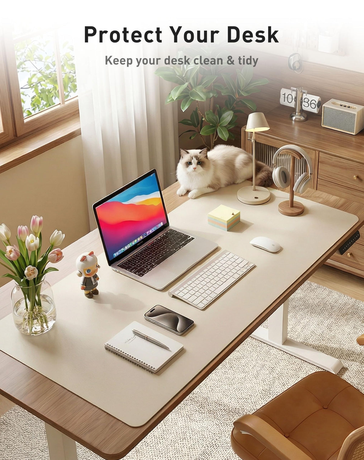 Aothia Faux Leather Desk Mat - Large Mouse Pad, Non-Slip PU Leather Blotter, Waterproof Writing