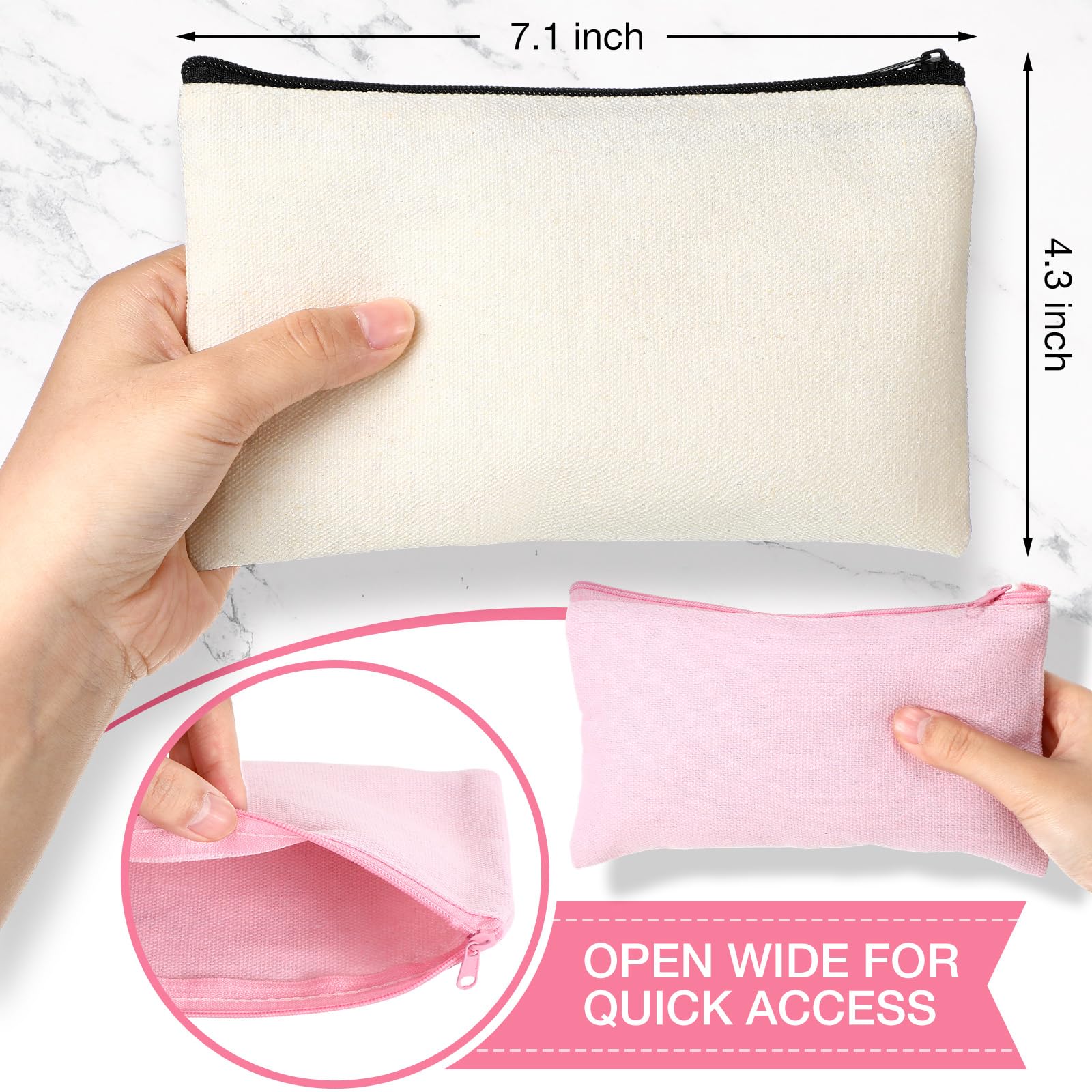 Frienda 50 Pcs Canvas Zipper Pouch Bulk Gift, Pink, Beige