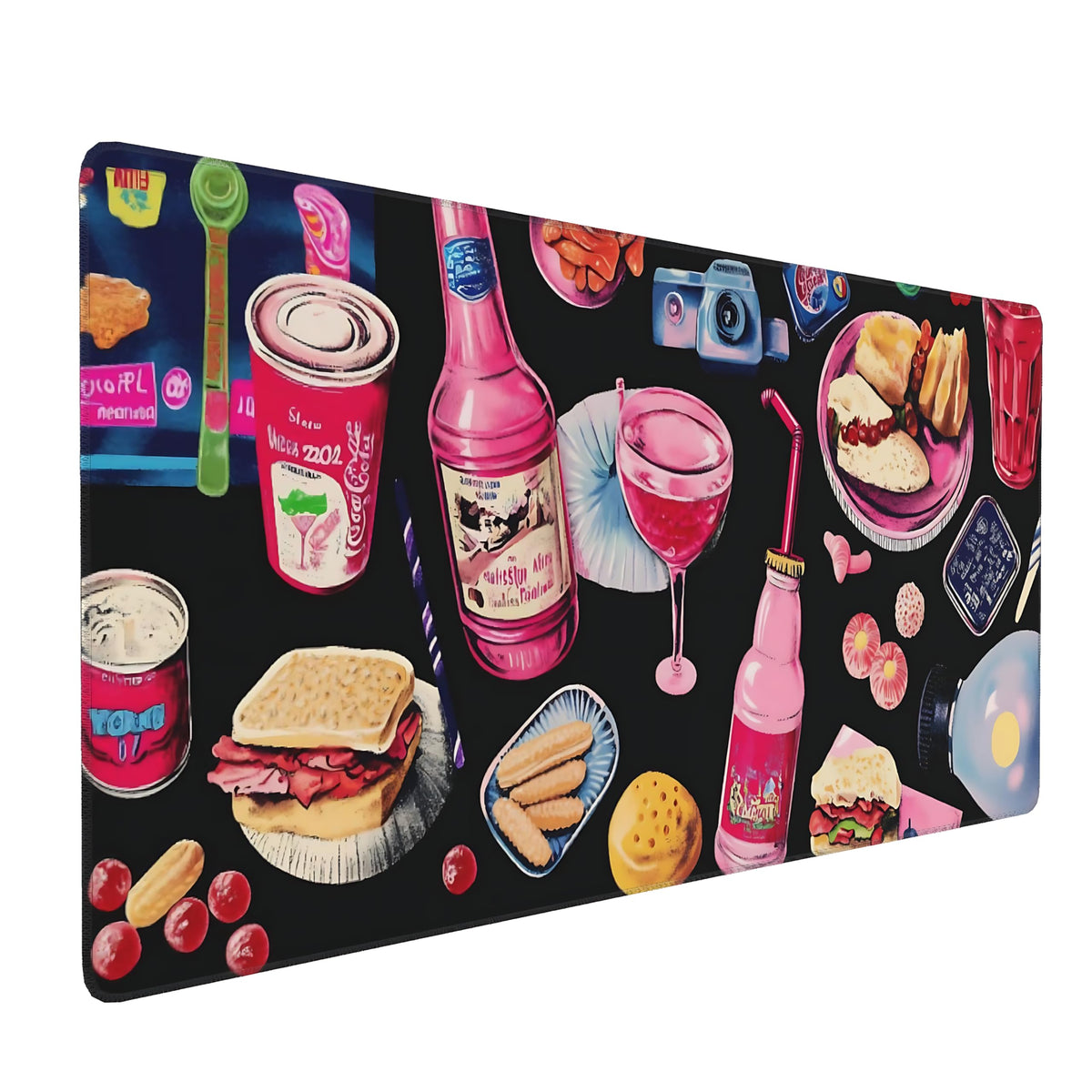 Cute Aesthetic Party Gaming Mouse Pad, Black Pink Minimalist Desk Mat with Anti-Slip Base &