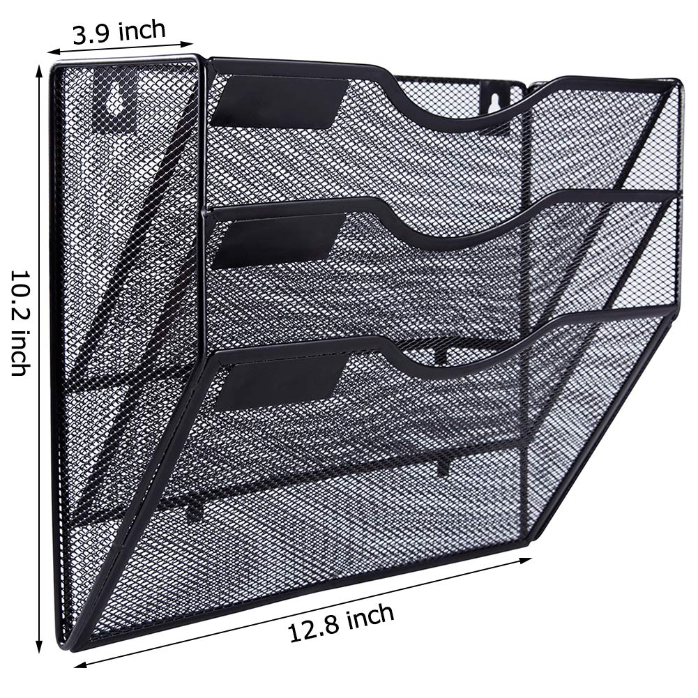 EASEPRES 3 Pocket Mesh Hanging Wall File Organizer, Wall Mounted Mail Paper Document Folder Holder