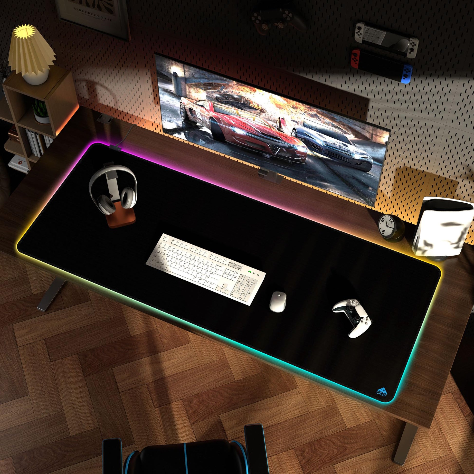 Cacoy 59"x24" Large RGB Gaming Mouse Pad, XXL Non-Slip LED Desk Mat, Black