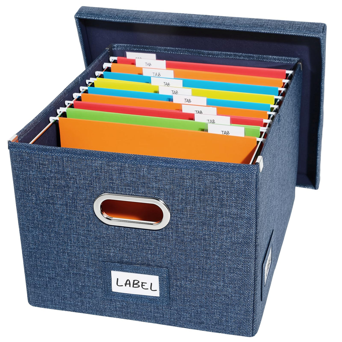 DYWMM Hanging File Box with Lid & Metal Rails 16.7"x 13.6" x 11.2", Blue