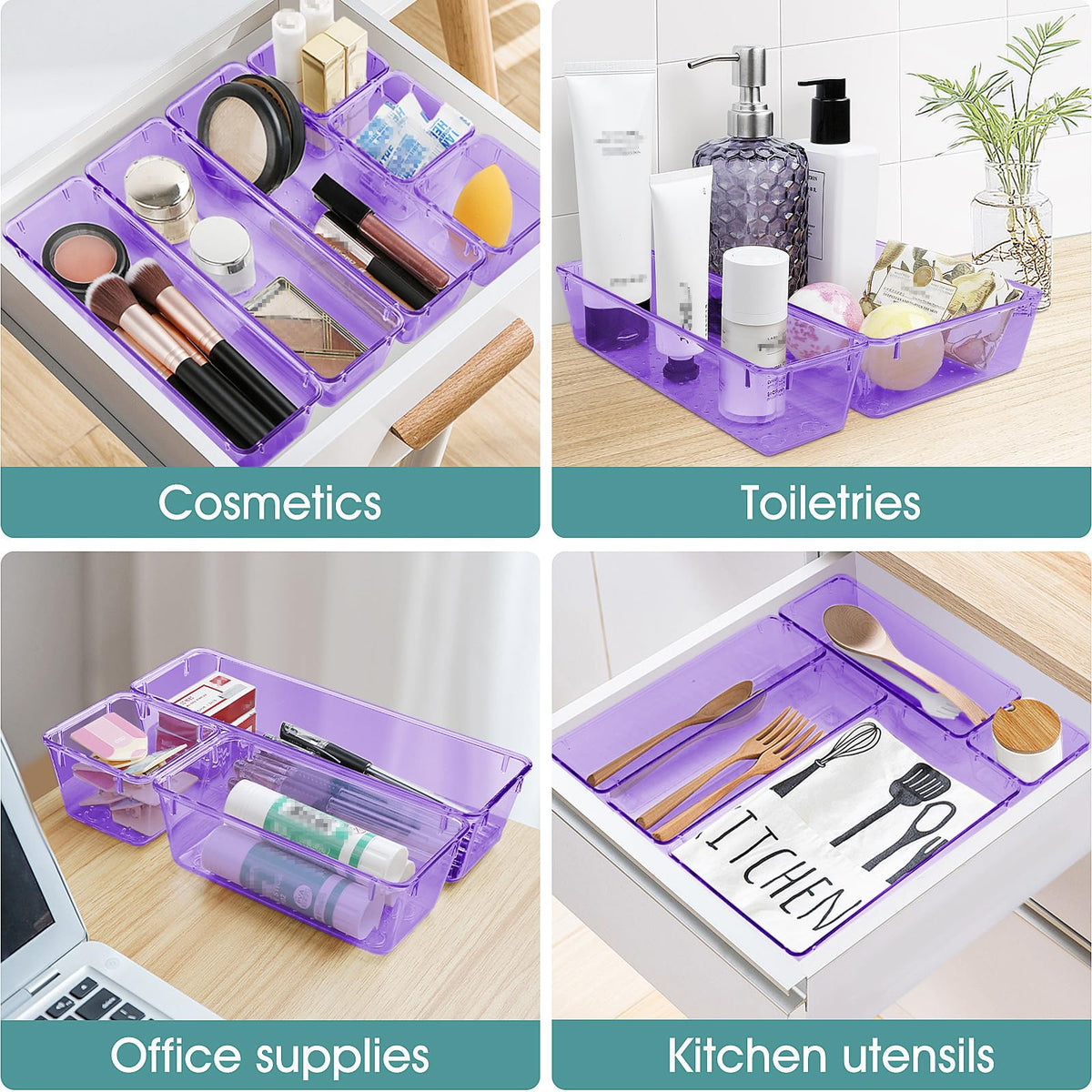 25 PCS Plastic Drawer Organizer Set, Makeup Organizers and Storage Bins