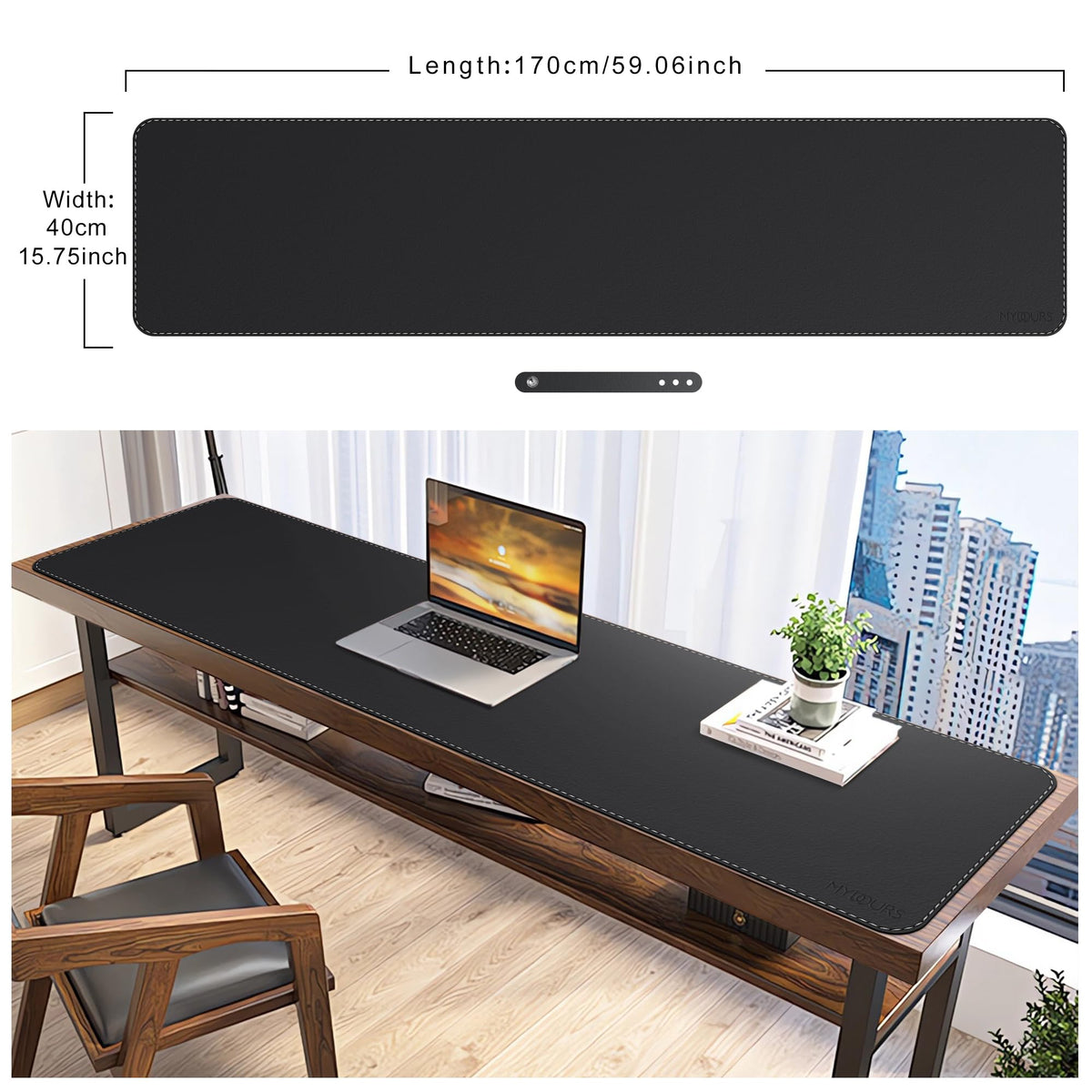 Mydours PU Leather Desk Pad, Large XXL 67"x15.7" Mouse Mat, (Black)