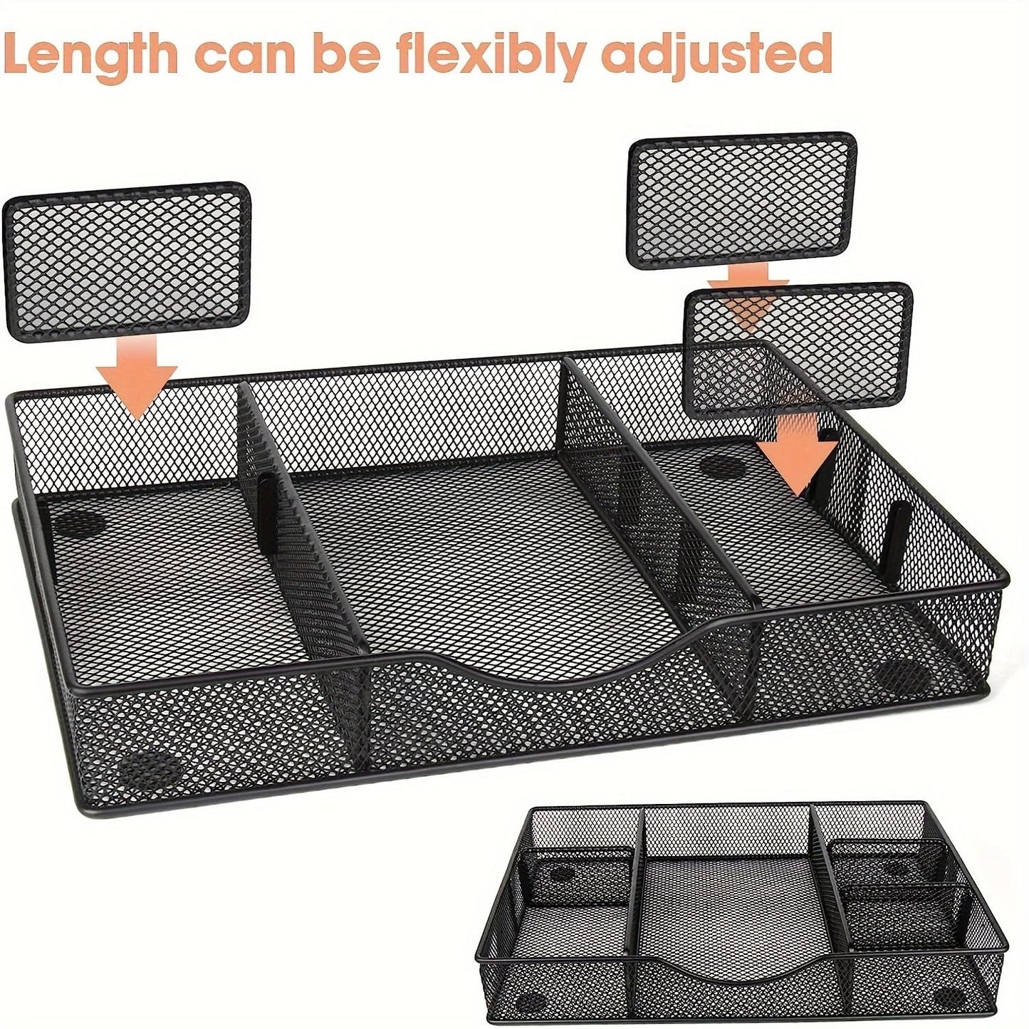 VyGrow Desk Drawer Organizer Tray, Metal Mesh Drawer Organizers Office, 6 Adjustable Compartment
