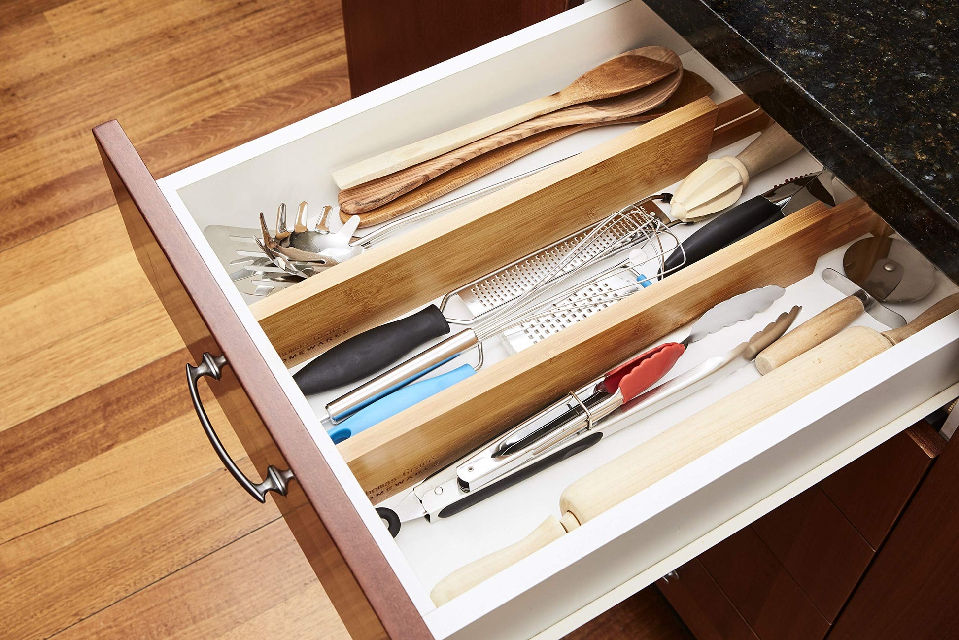 Thomas Grace Homewares Bamboo Kitchen Drawer Organizer Divider Stackable for Deep Drawers. (Set-of