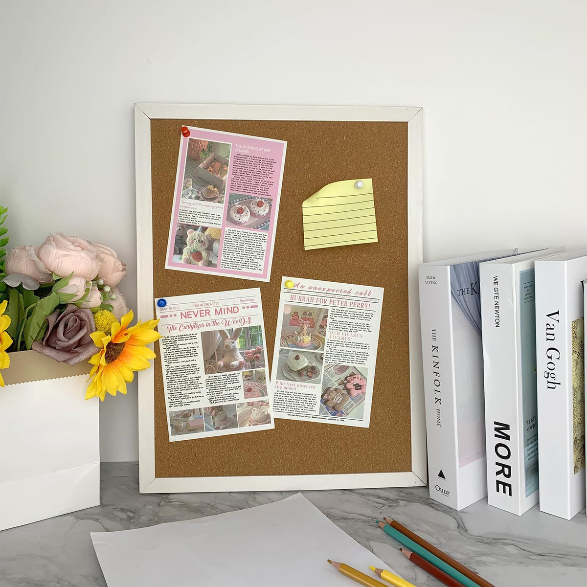 Cork Bulletin Board, 15.7 X 12 Inches Rectangle White Oak Wood Finish Frame for Office Home and