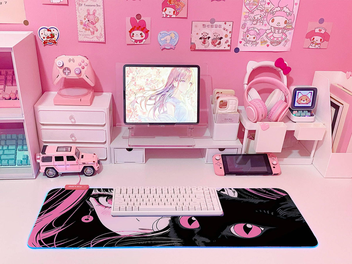 JMIYAV Pink RGB Gaming Mouse Pad 31.5x12 Inch PC XL Large Extended Glowing Led Light Up Desk Pad