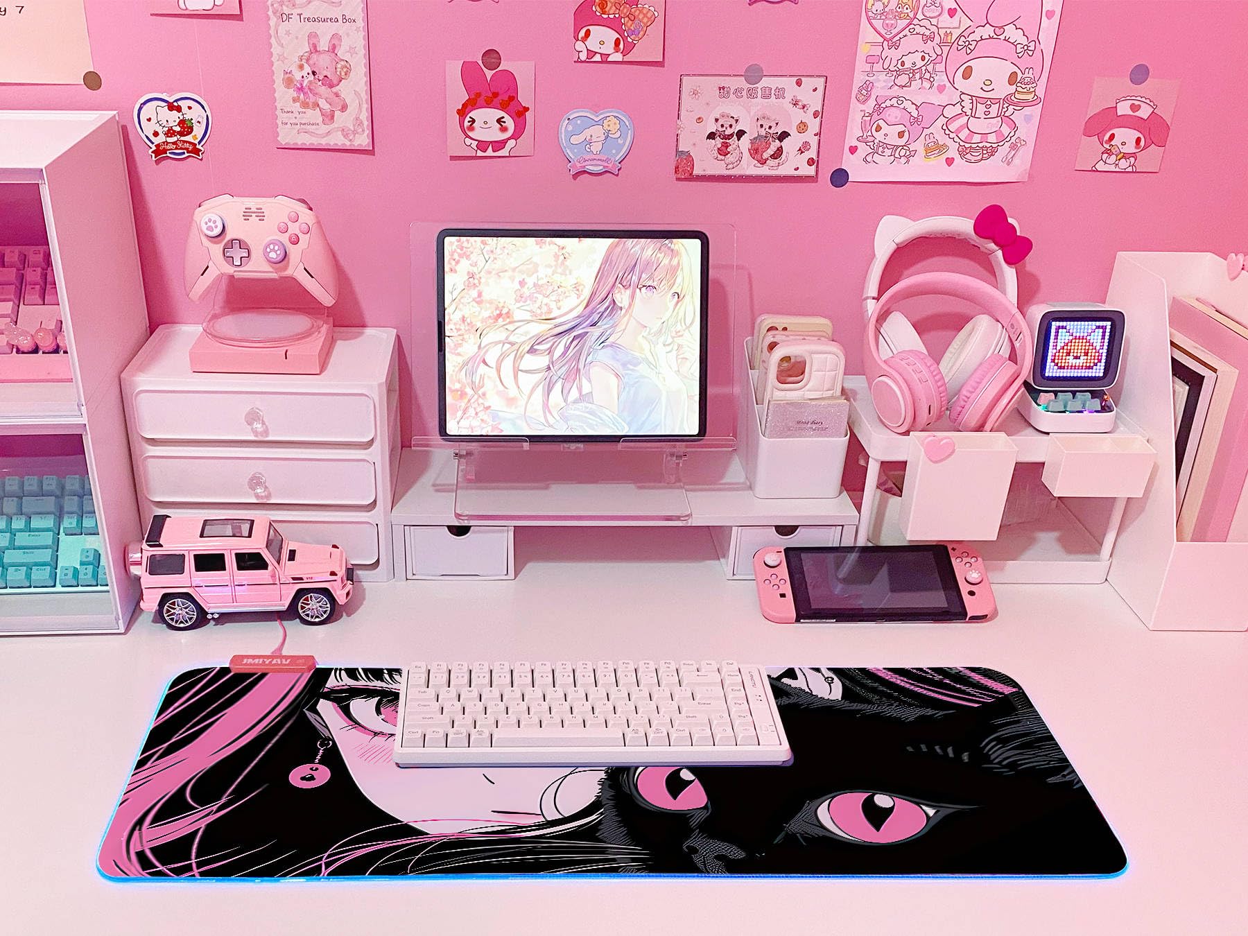JMIYAV Pink RGB Gaming Mouse Pad 31.5x12 Inch PC XL Large Extended Glowing Led Light Up Desk Pad