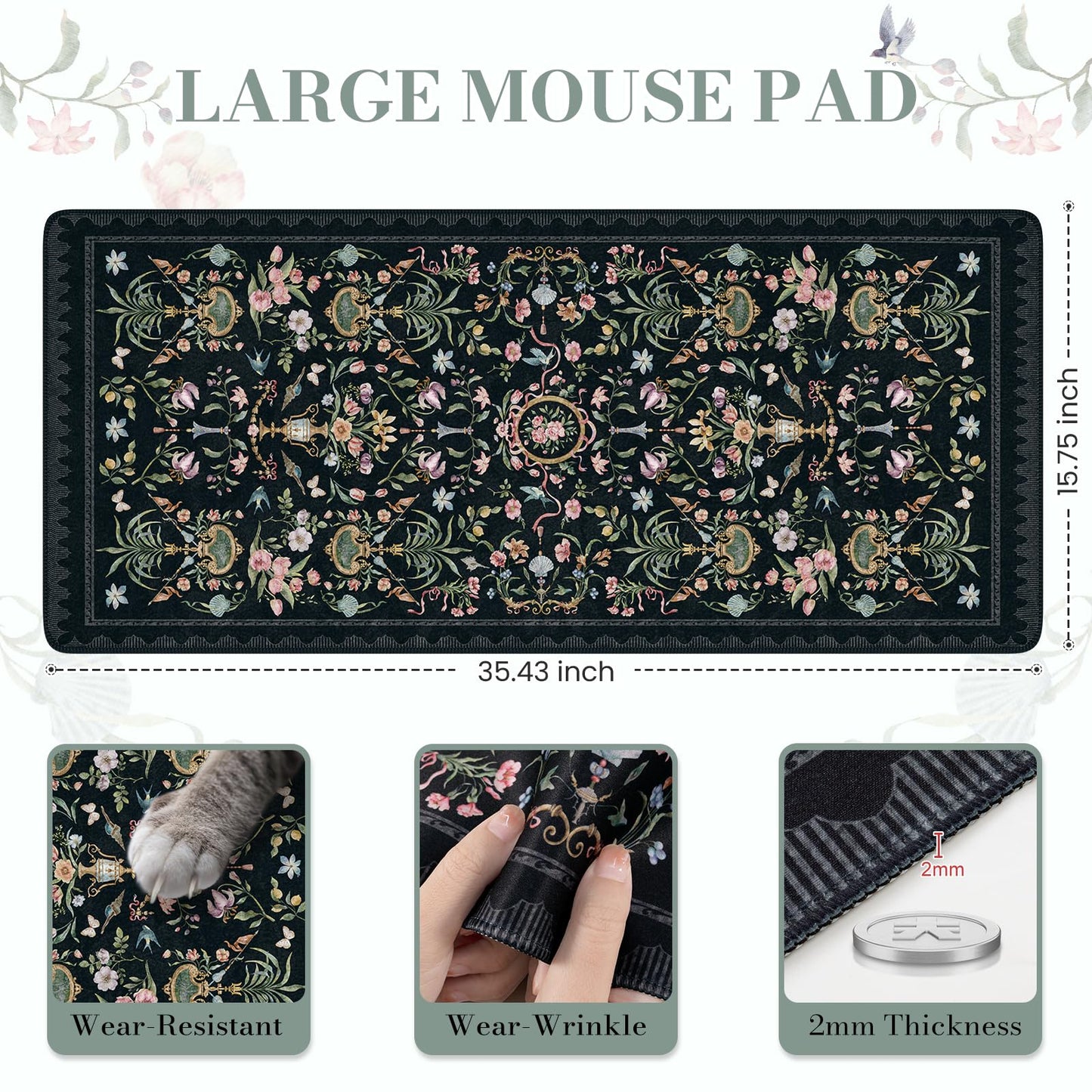 iCasso Large Desk Mat Black, Big Mouse Pad with Stitched Edges