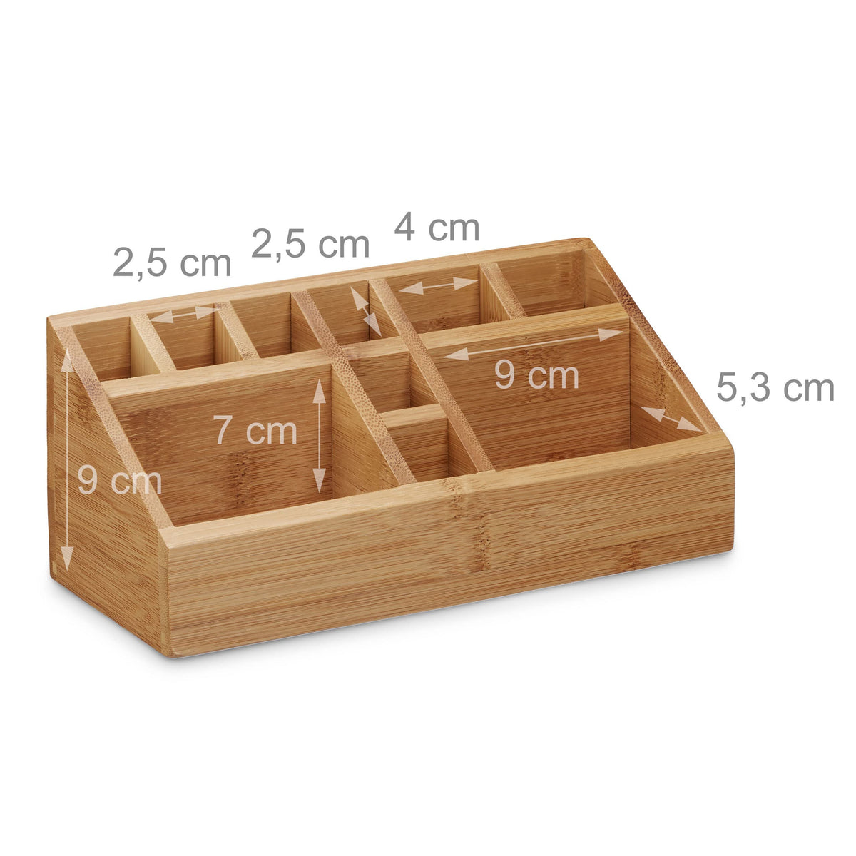 Relaxdays Bamboo Desk Organiser, Pencil Holder, 10 Compartments, Wood Grain, Size: 10 x 23 x 10 cm