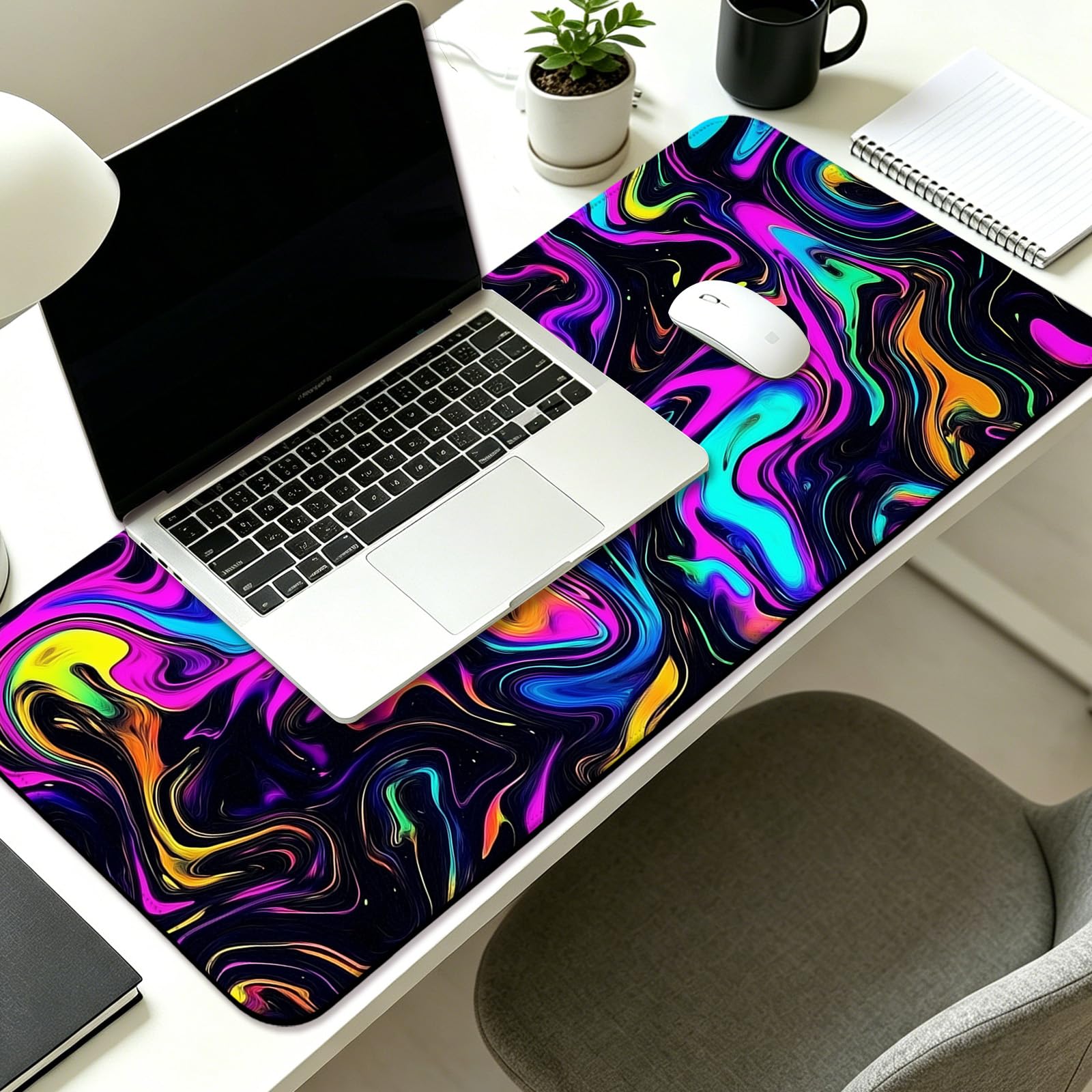 JIANG100 Abstract Fluid Marble Swirl Gaming Desk Mat, Extended Mouse Pad