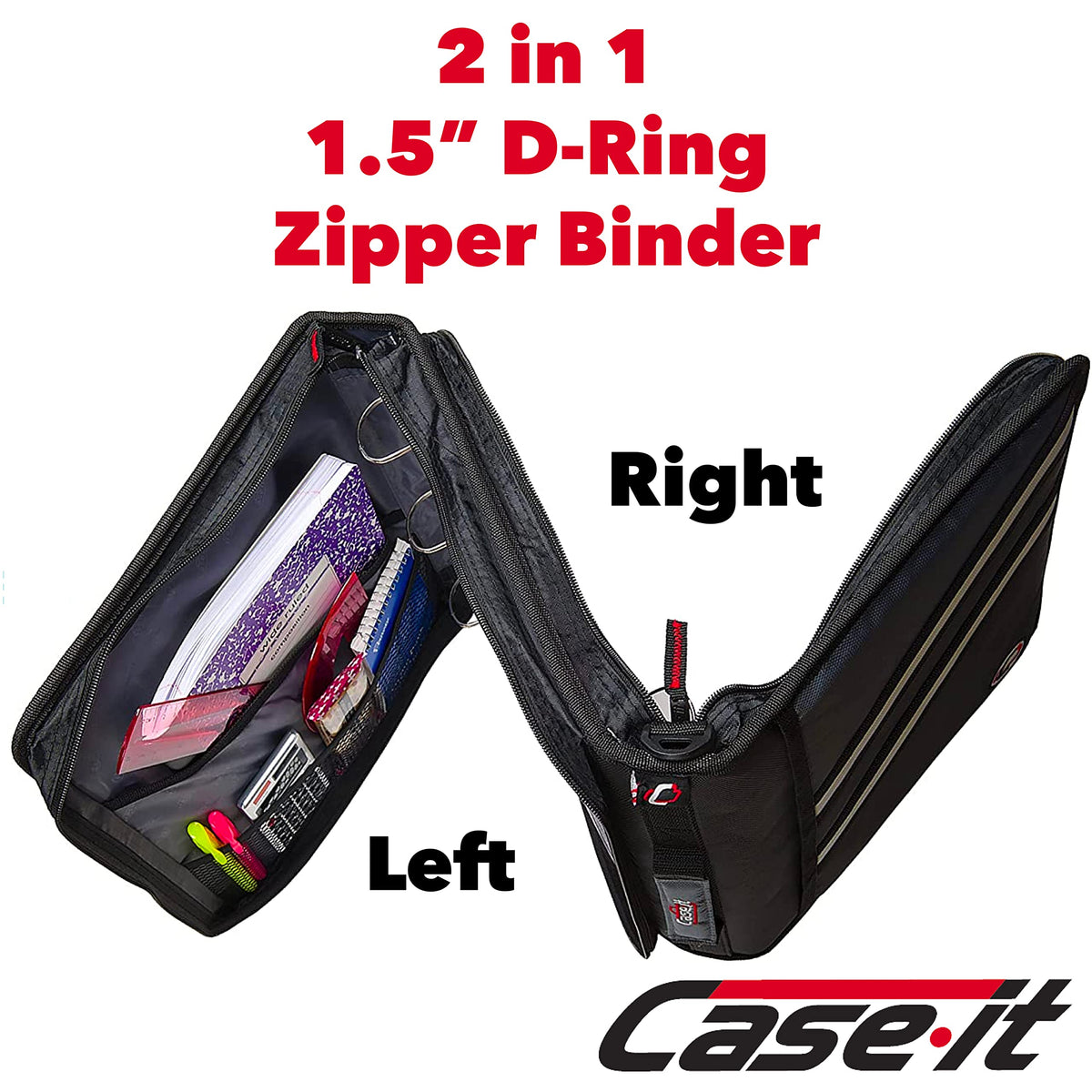 Case-it Zipper Binder | Dual 1.5" D-Rings | 500-Sheet | Z-176 Jet Black