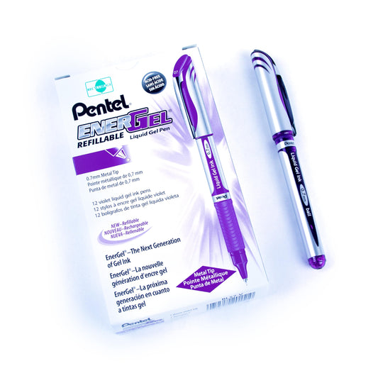 Pentel ENER-GEL Deluxe Liquid Gel Pen, Medium Line, Metal Tip, Violet Ink, Box of 12 (BL57-V)