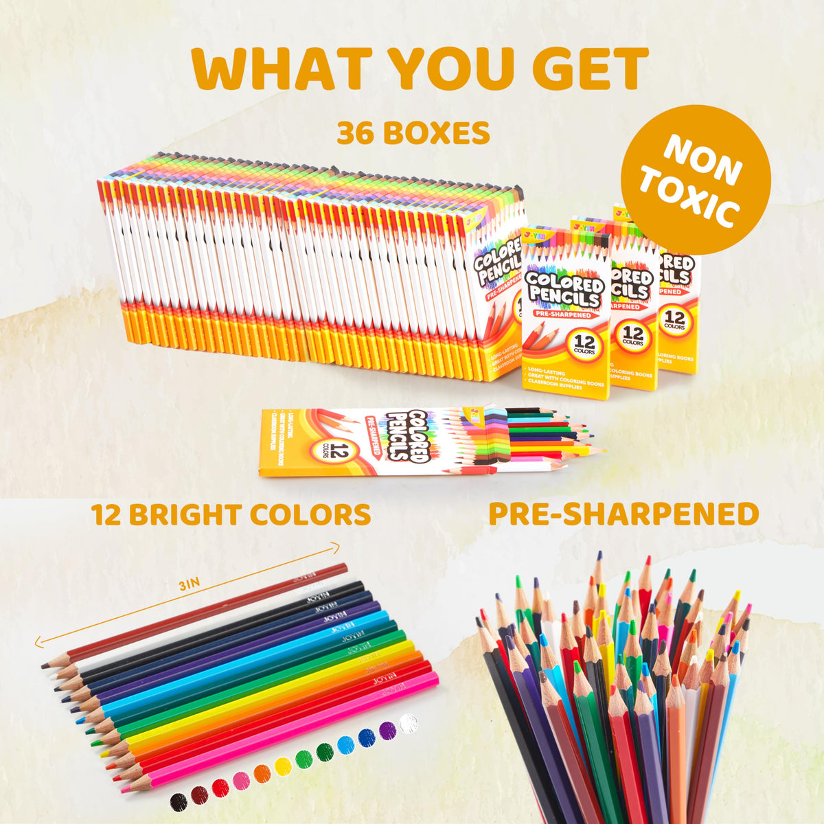 JOYIN 432 Count Colored Pencils Bulk, Colored Pencils for Kids 3+, 12 Colors, 36 Packs