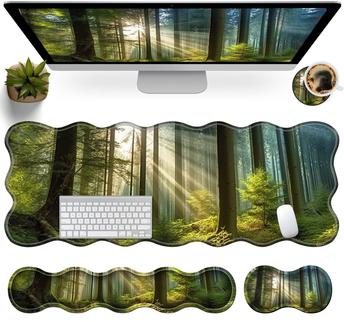 Gaming Mouse Pad Set with Wrist Support, 31.5"x11.8" Large Non-Slip Desk Mat, Ergonomic Keyboard