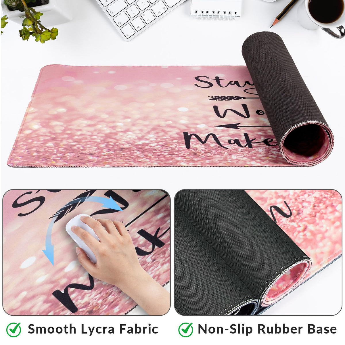 Large Gaming Mouse Pad with Coaster,Desk Matt for Desktop,Desk Mat-Pink