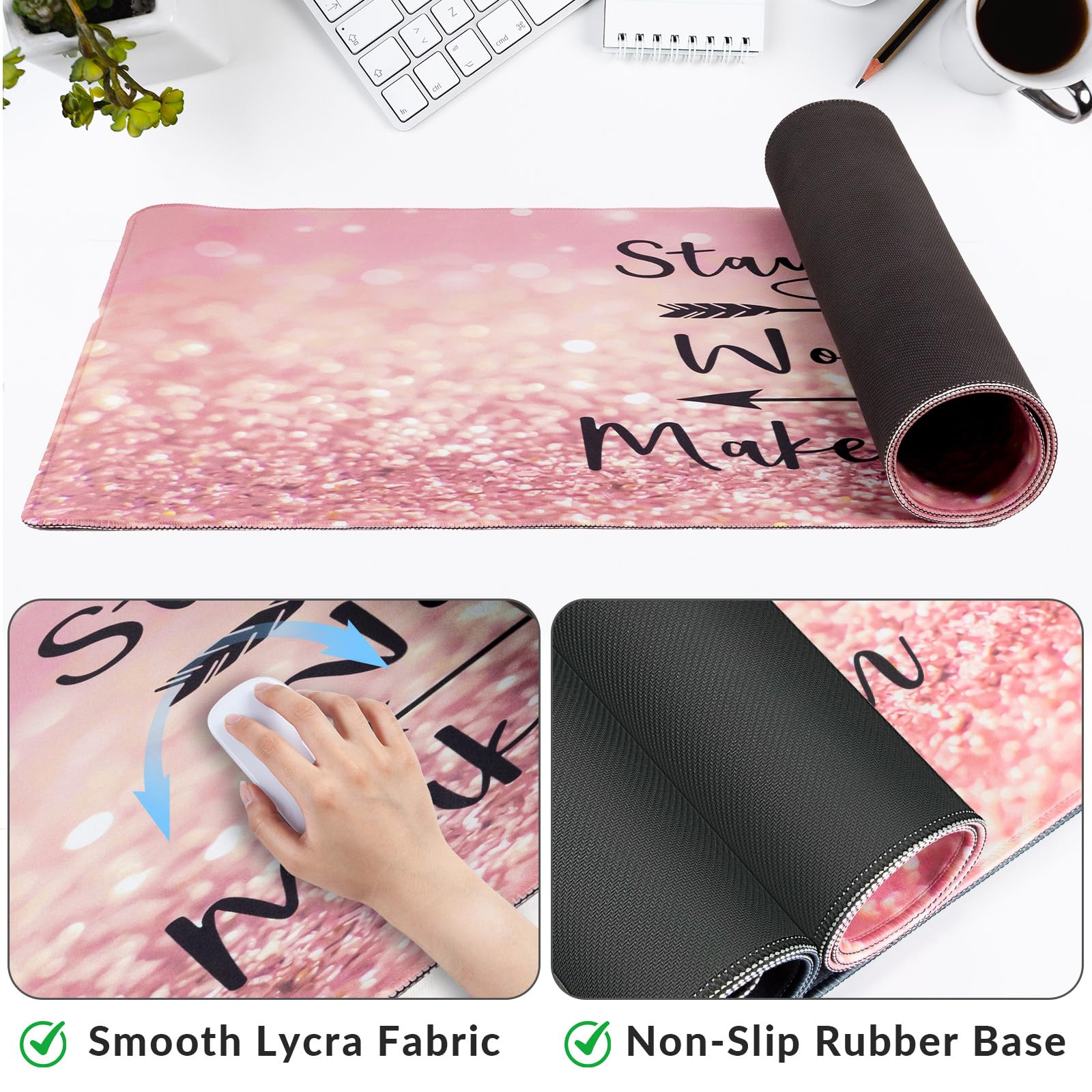 Large Gaming Mouse Pad with Coaster,Desk Matt for Desktop,Desk Mat-Pink