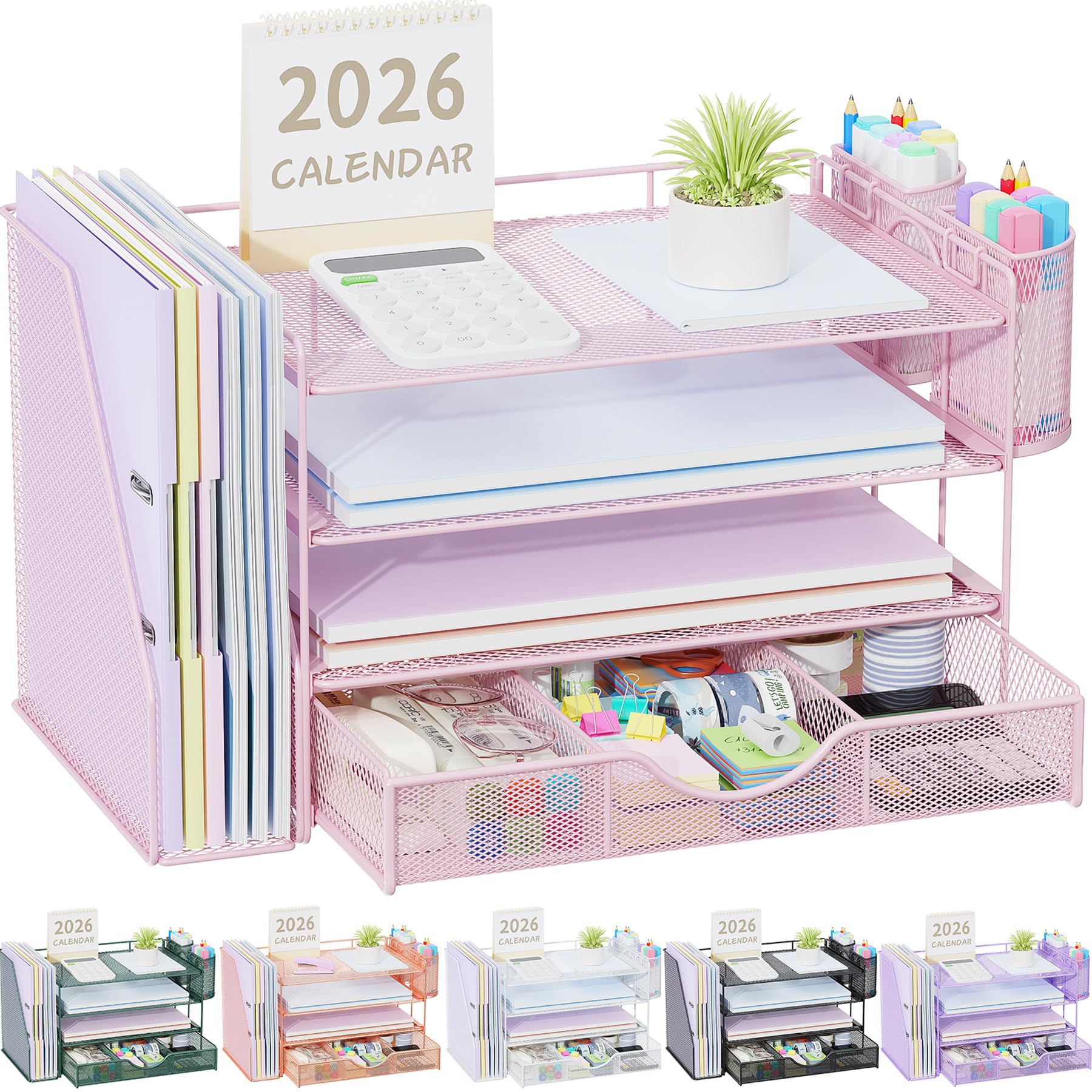 gianotter Desk Organizers and Accessories with File Holder, 4-Tier Desk Accessories & Workspace