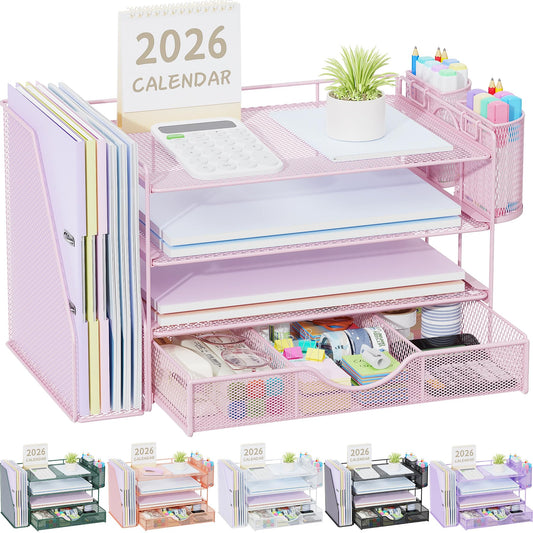 gianotter Desk Organizers and Accessories with File Holder, 4-Tier Desk Accessories & Workspace