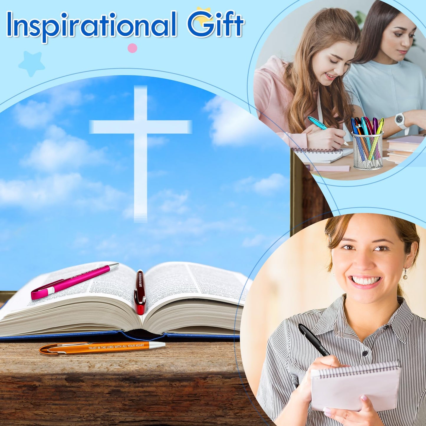 Lincia 100 Pcs Bible Verse Ballpoint Pens Bulk, Medium Point, Black Ink