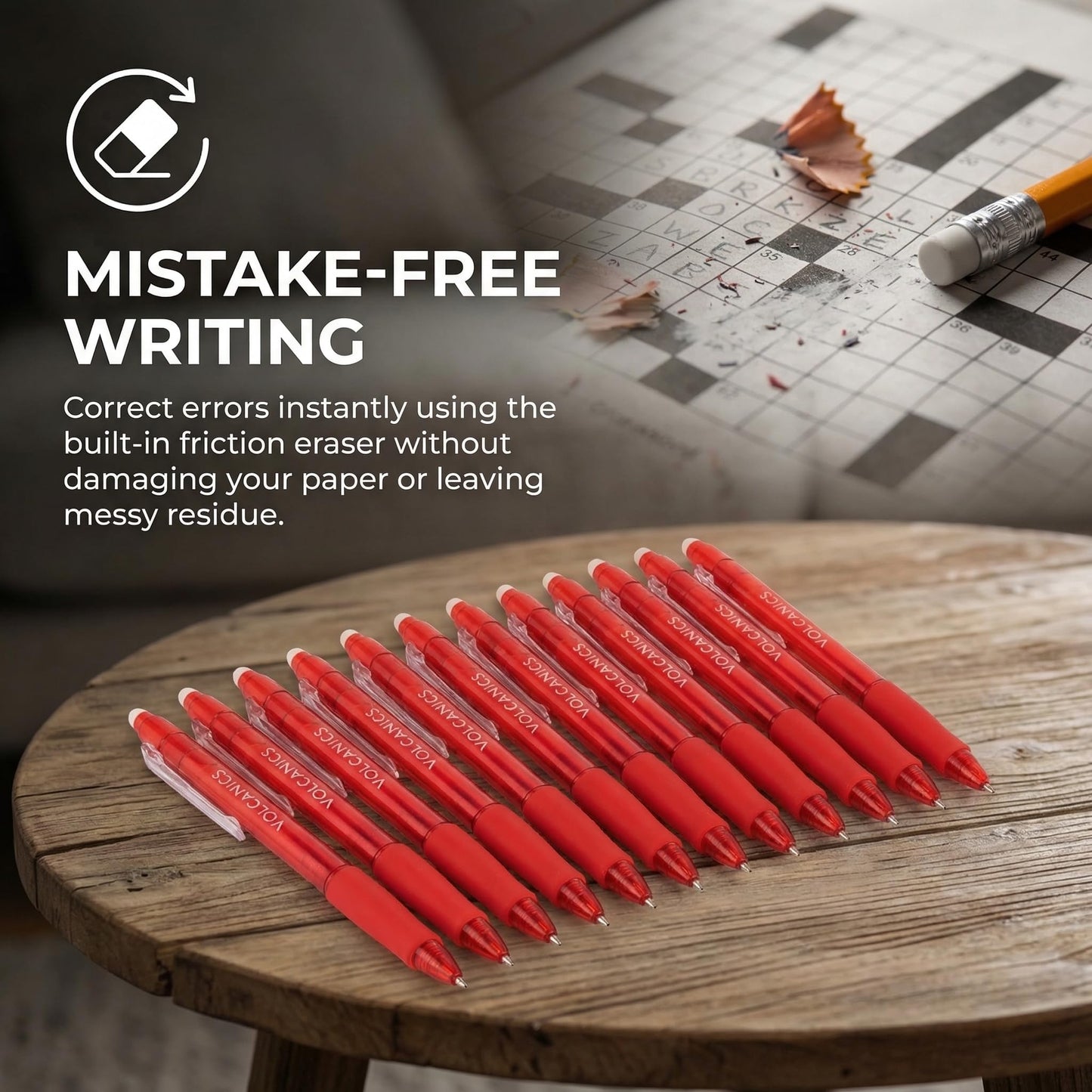 Volcanics Erasable Gel Pens Red Ink, 0.7MM,36 Pack Retractable Clicker Gel Ink Pen, Fine Point