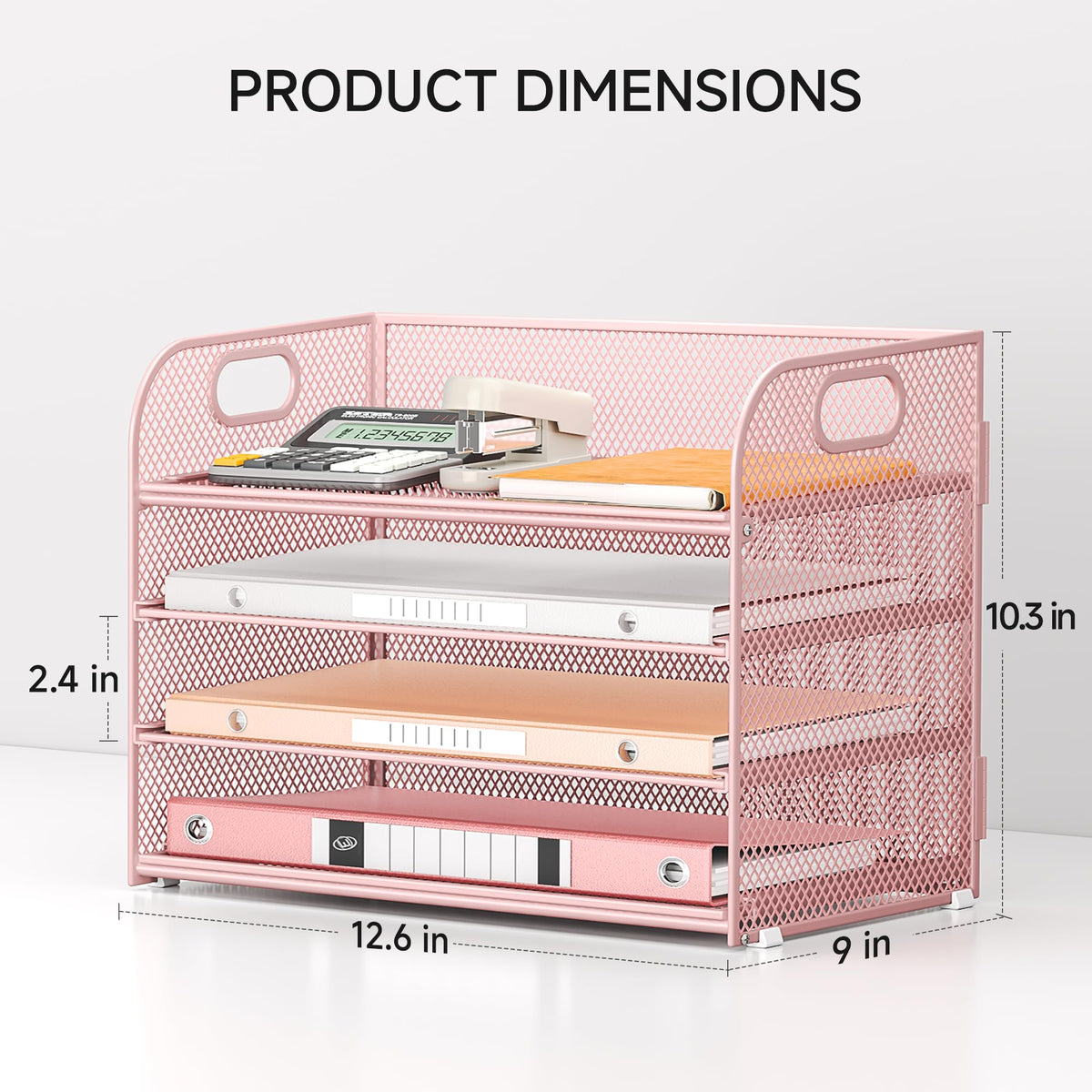 4-Tier Paper Organizer for Desk With Handle, Mesh Desktop File Tray, Office Classroom Organization