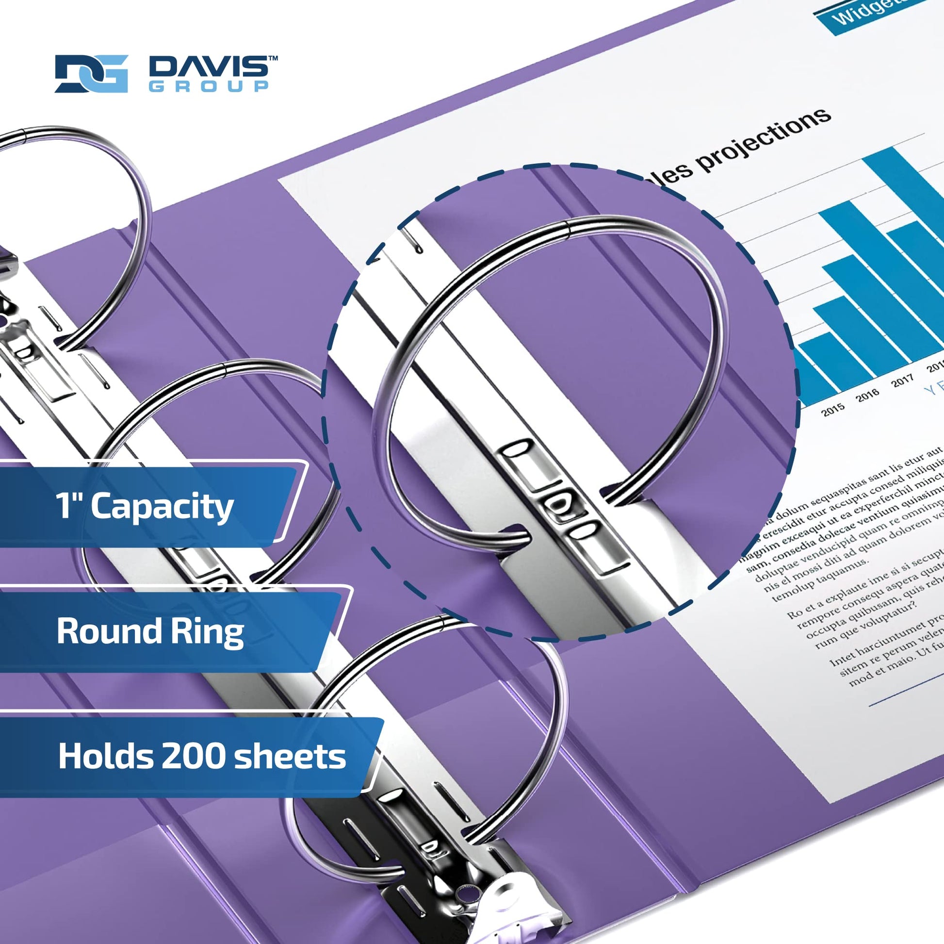 Premium Economy 3-Ring Binder, Spine Label, 1" Round Rings, Purple, 6 Pack
