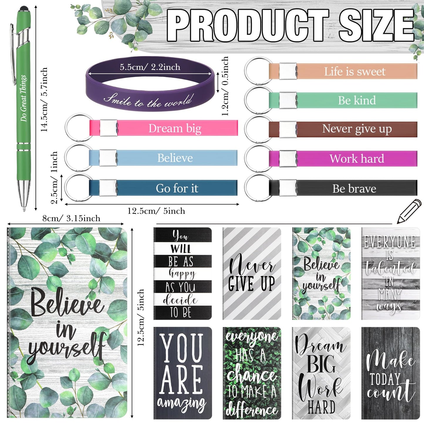 PerKoop 64 Pcs Inspirational Gift Bulk Notebooks Ballpoint Pen, Greenery