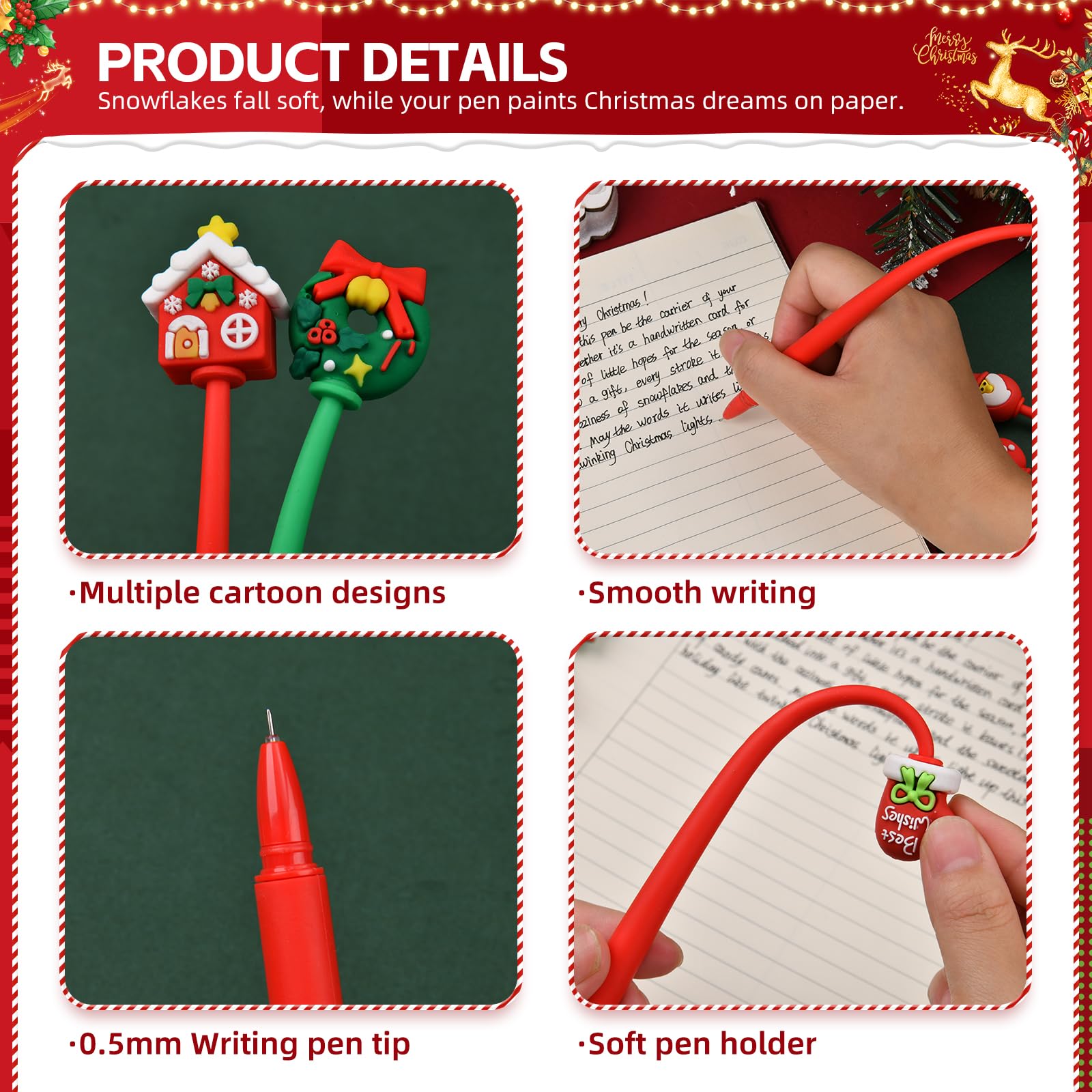 SANNIX Christmas Cartoon Squishy Pens, 50Pcs Funny Christmas Tree Snowman