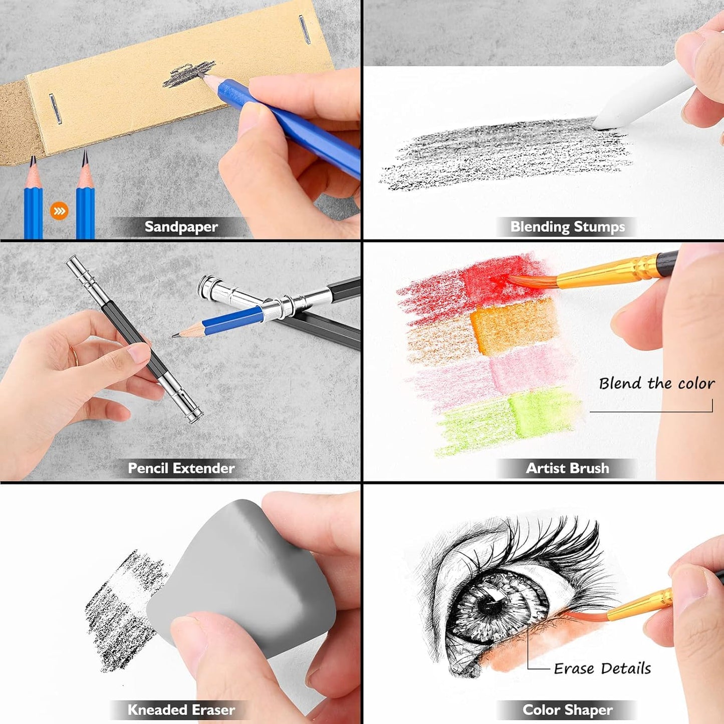 Caliart 176PCS Art Supplies Sketching Kit, 100 Sheets 3-Color Sketch Book