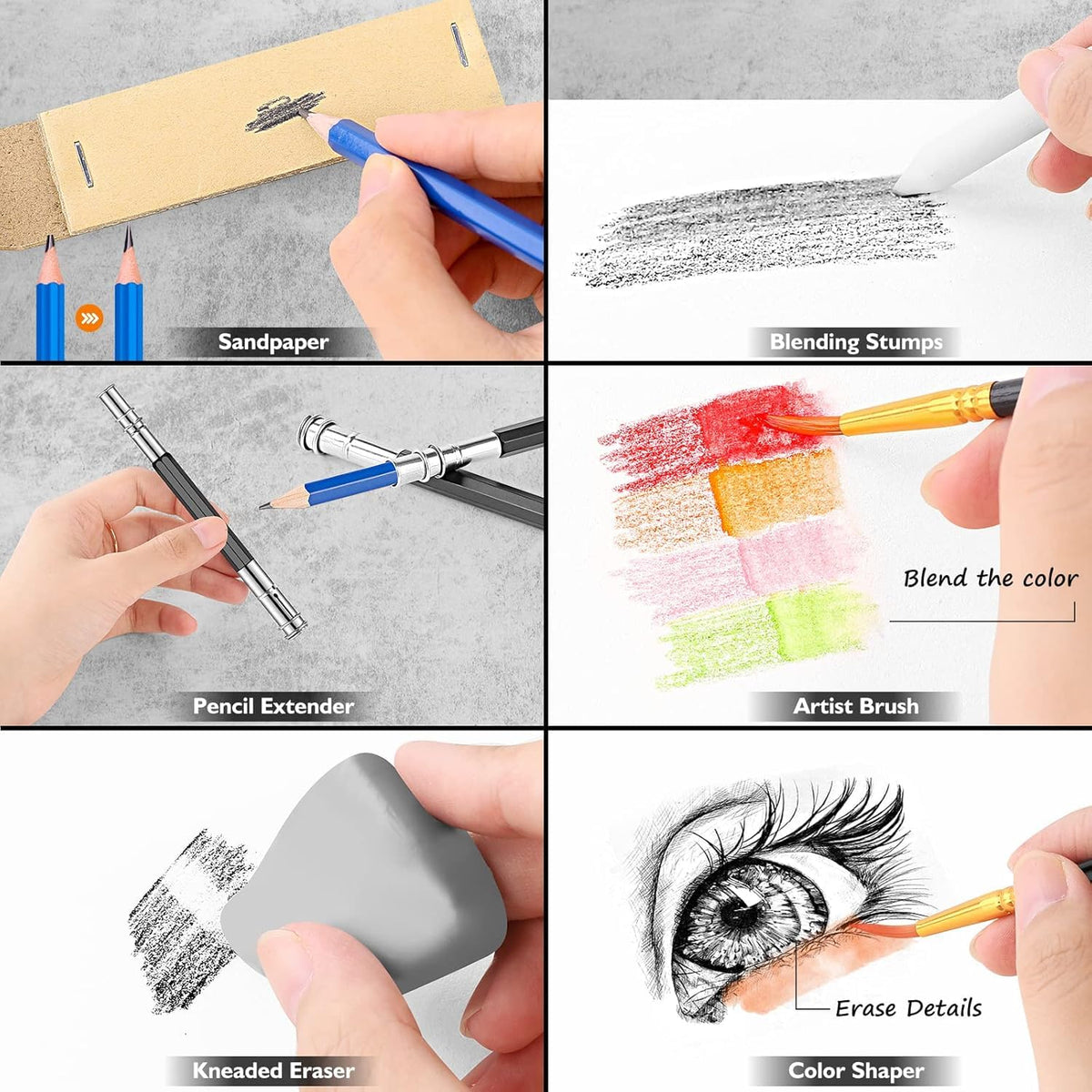 Caliart 176PCS Art Supplies Sketching Kit, 100 Sheets 3-Color Sketch Book