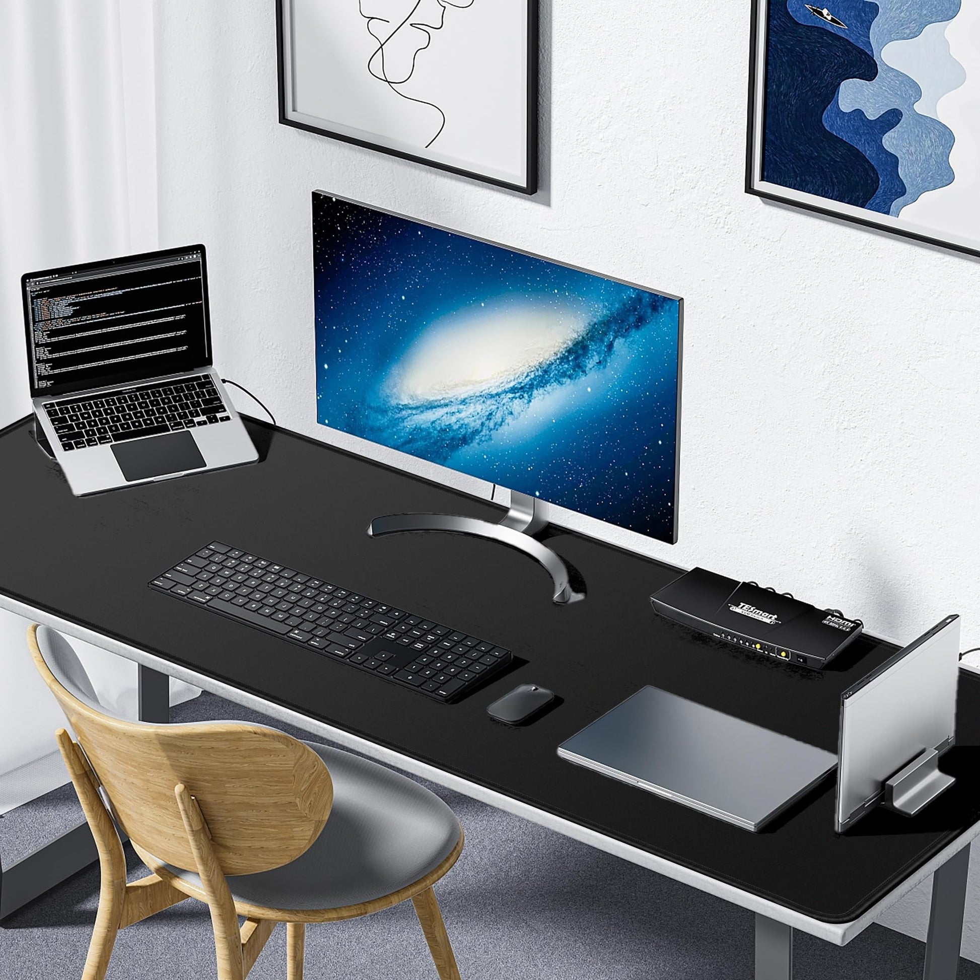 LL-COEUR Black Oversized Gaming Mousepad 55.1x19.6x0.12inch, XXL Long Waterproof Computer Laptop