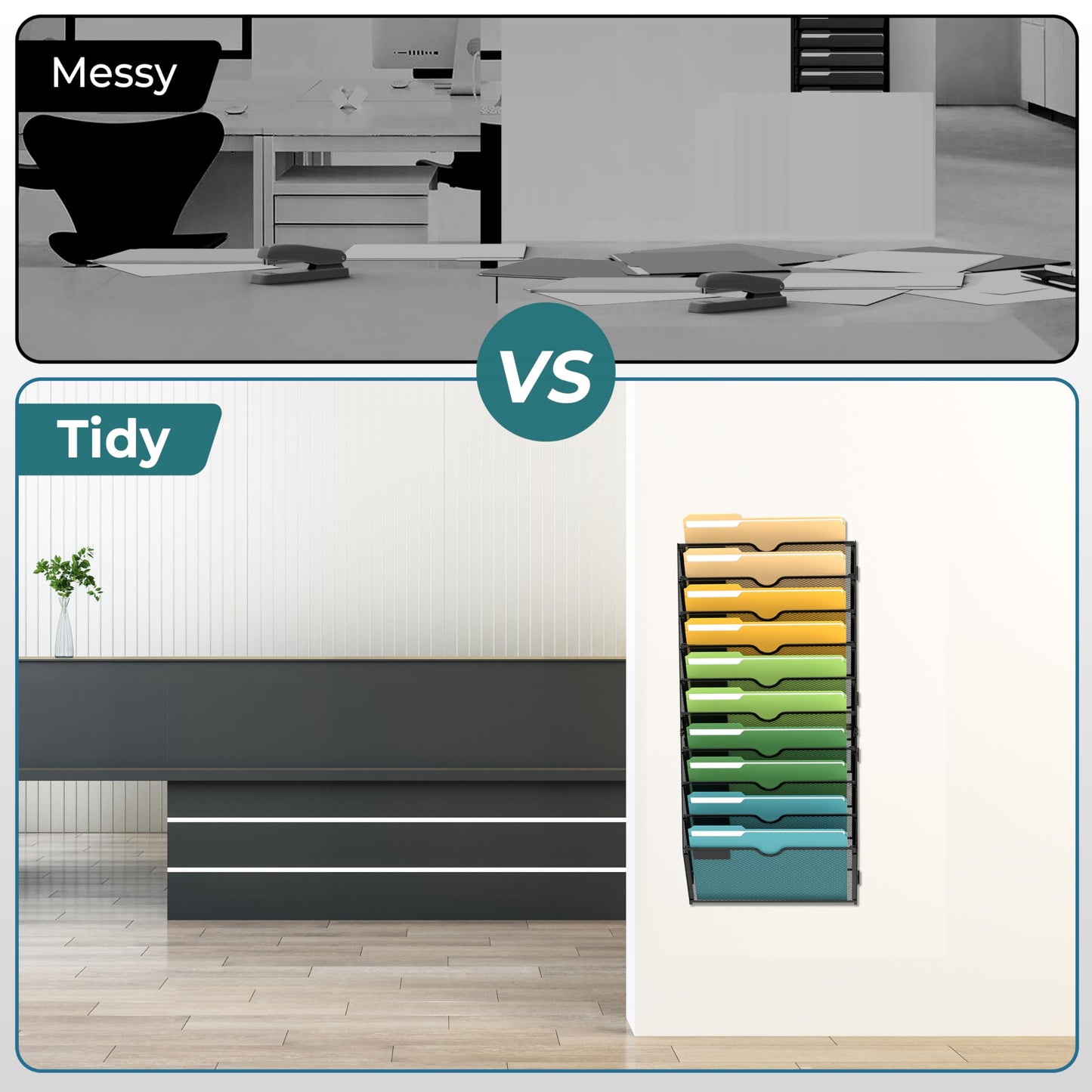 SUPEASY 10 Tier Wall File Organizer, Hanging Wall Mounted Mail Organizer with Label Slots, Metal