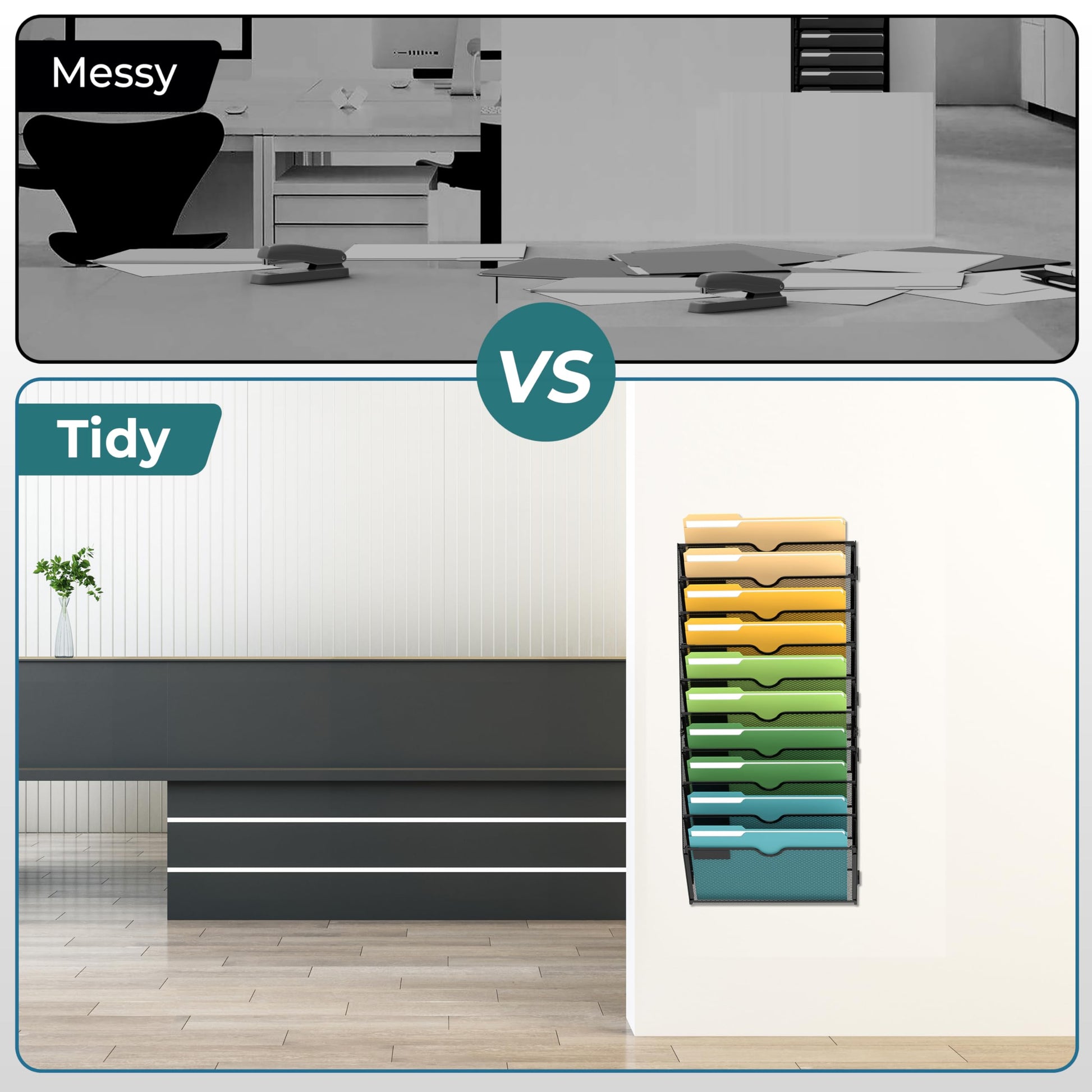 SUPEASY 10 Tier Wall File Organizer, Hanging Wall Mounted Mail Organizer with Label Slots, Metal