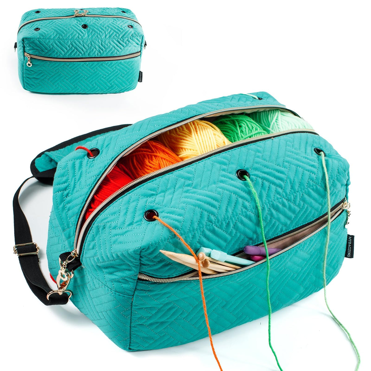 MYBAGZING Crochet Bag Organizer,Knitting Bag for Yarn Storage&Crochet Hooks