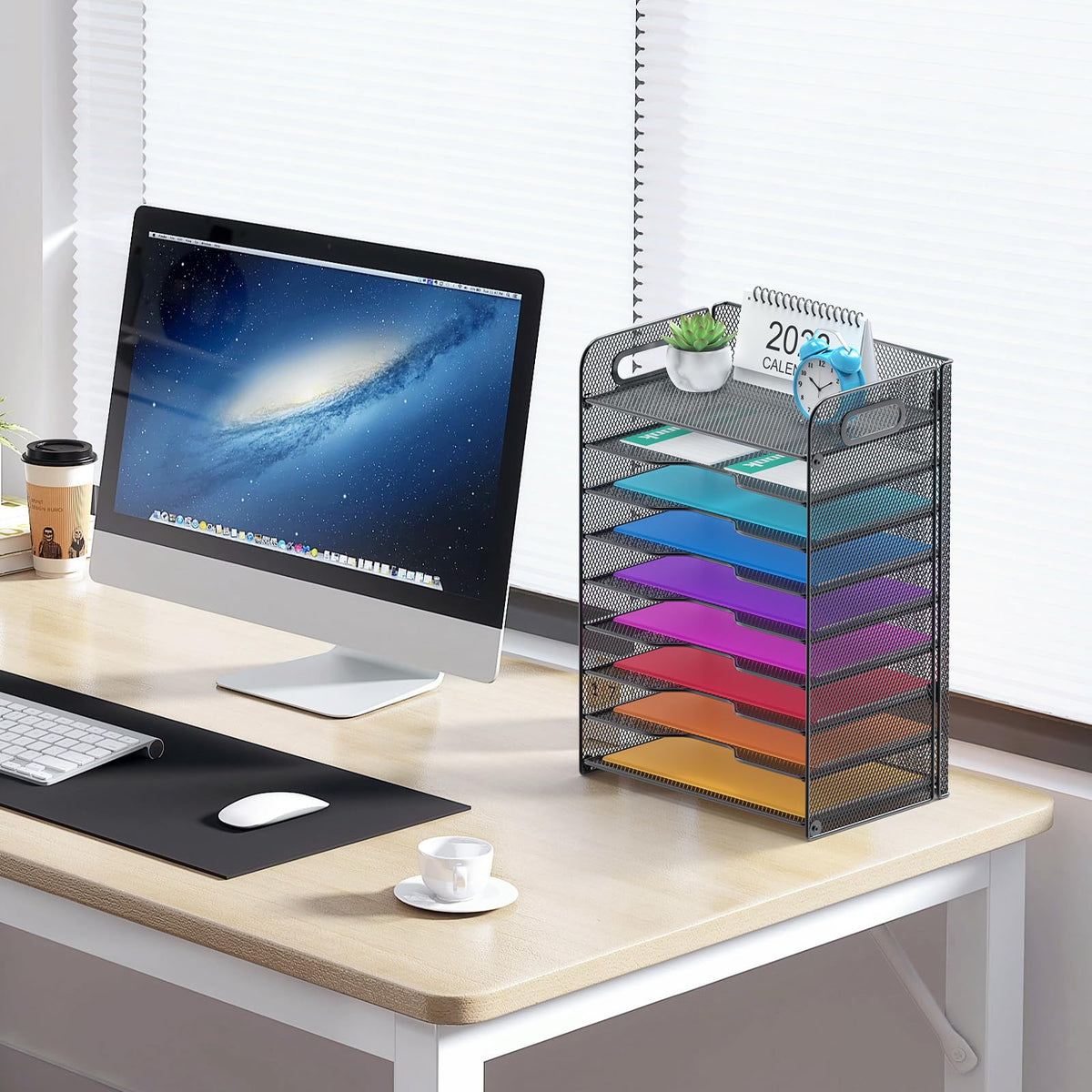 Samstar 9 Tier Desk Organizer, Mesh Paper Letter Tray File Rack Shelves Paper Sorter Storage with
