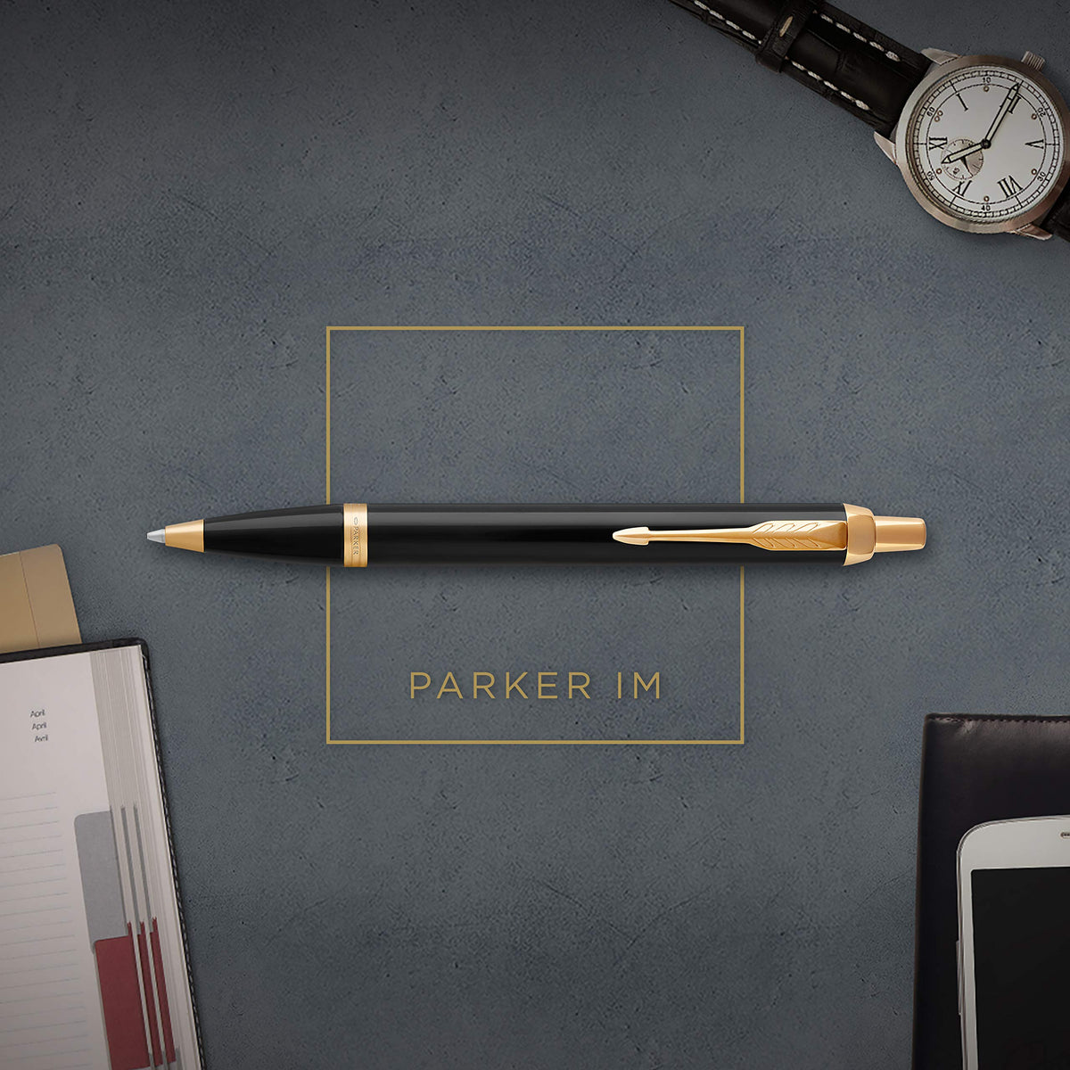 PARKER 1975638 Ballpoint Pen, IM Black GT Medium Point, Oil-based, Gift Boxed