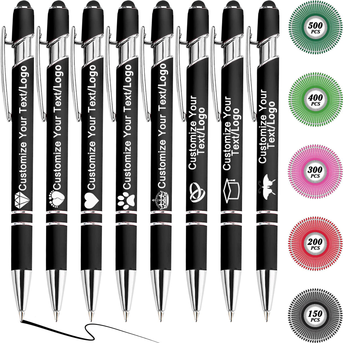 MOUZYLCASE 12 Pcs Personalized Pens Custom Ballpoint Pens with Name Logo Customized Ink Pens with