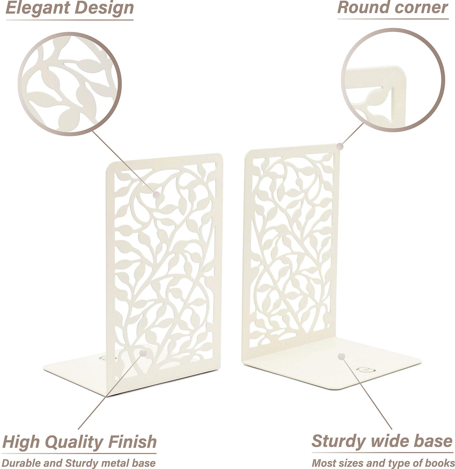CNK Infinite Leaves Bookends - Metal Set of 2 for Heavy Books, Home Office & Decorative Book
